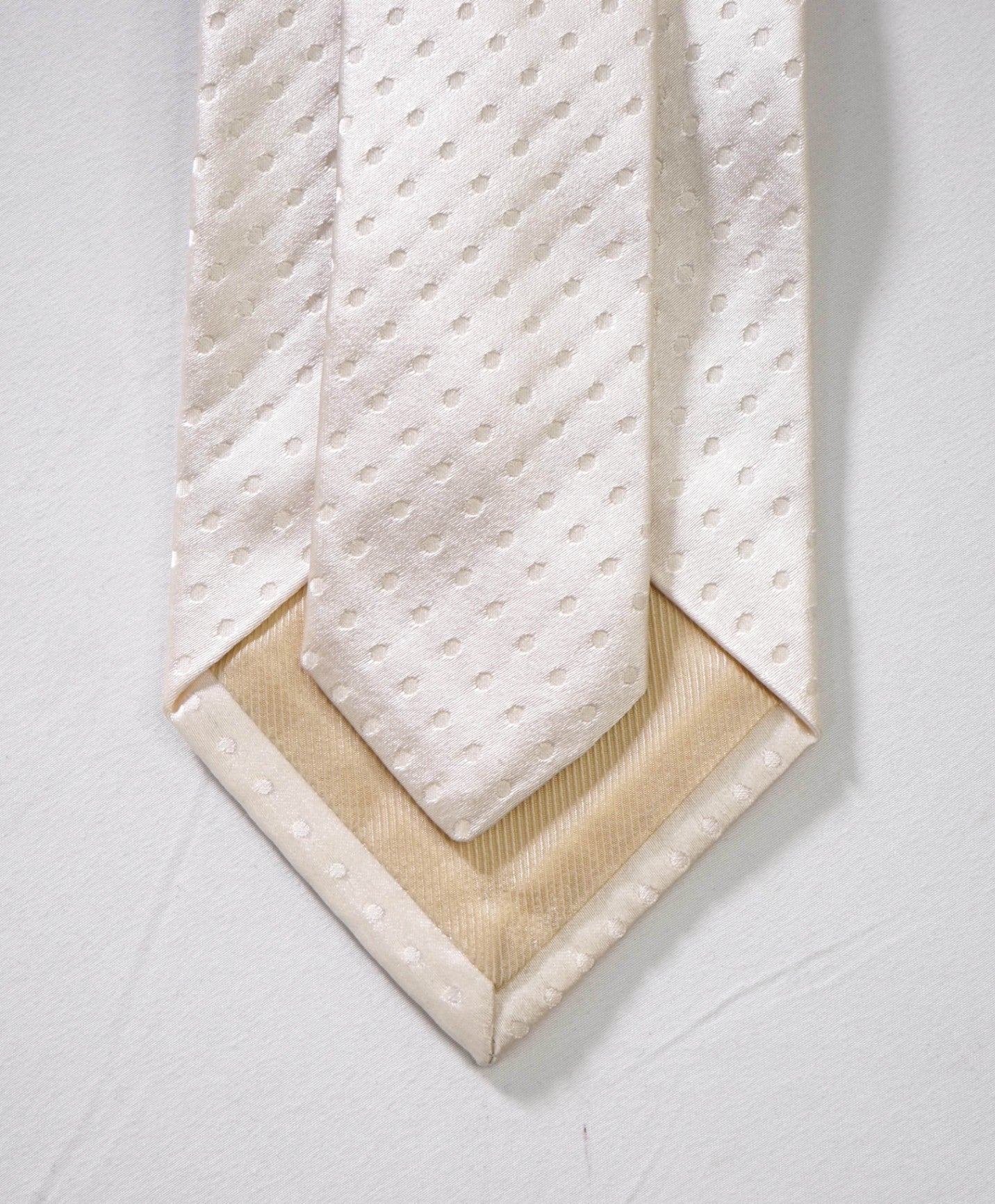 $192 LUIGI BORRELLI - Ivory White Tonal Polka Dot Silk - 3.75" Tie