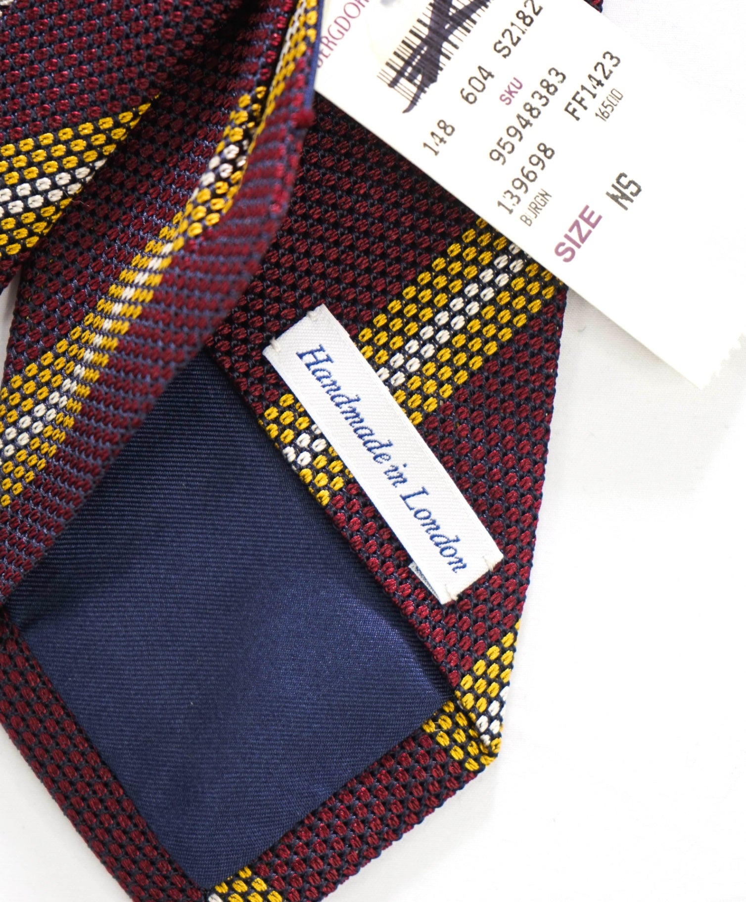 $275 DRAKE'S - Textured Burgundy/Yellow Stripe Silk - 2.75" Tie