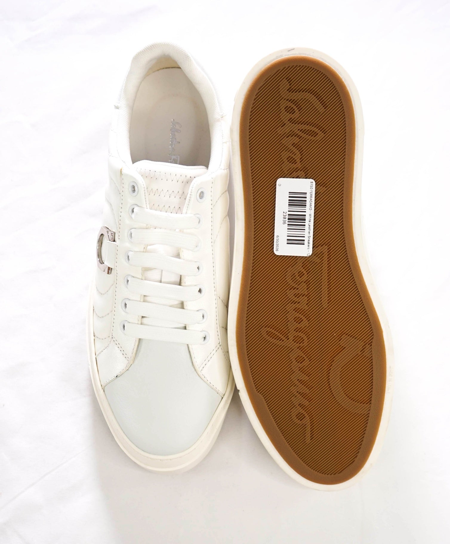 $750 FERRAGAMO - White Leather Sneakers - 12 M
