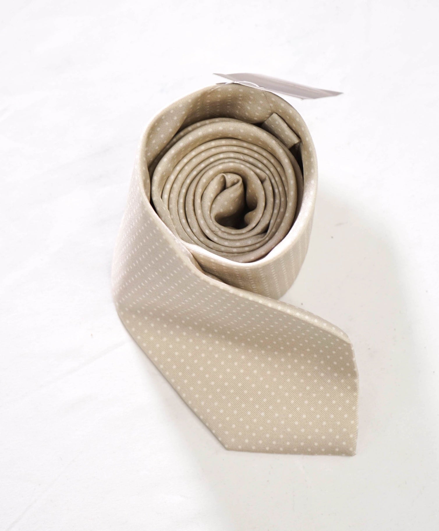 $195 FINAMORE - Beige Polka Dot Silk - 3" Tie