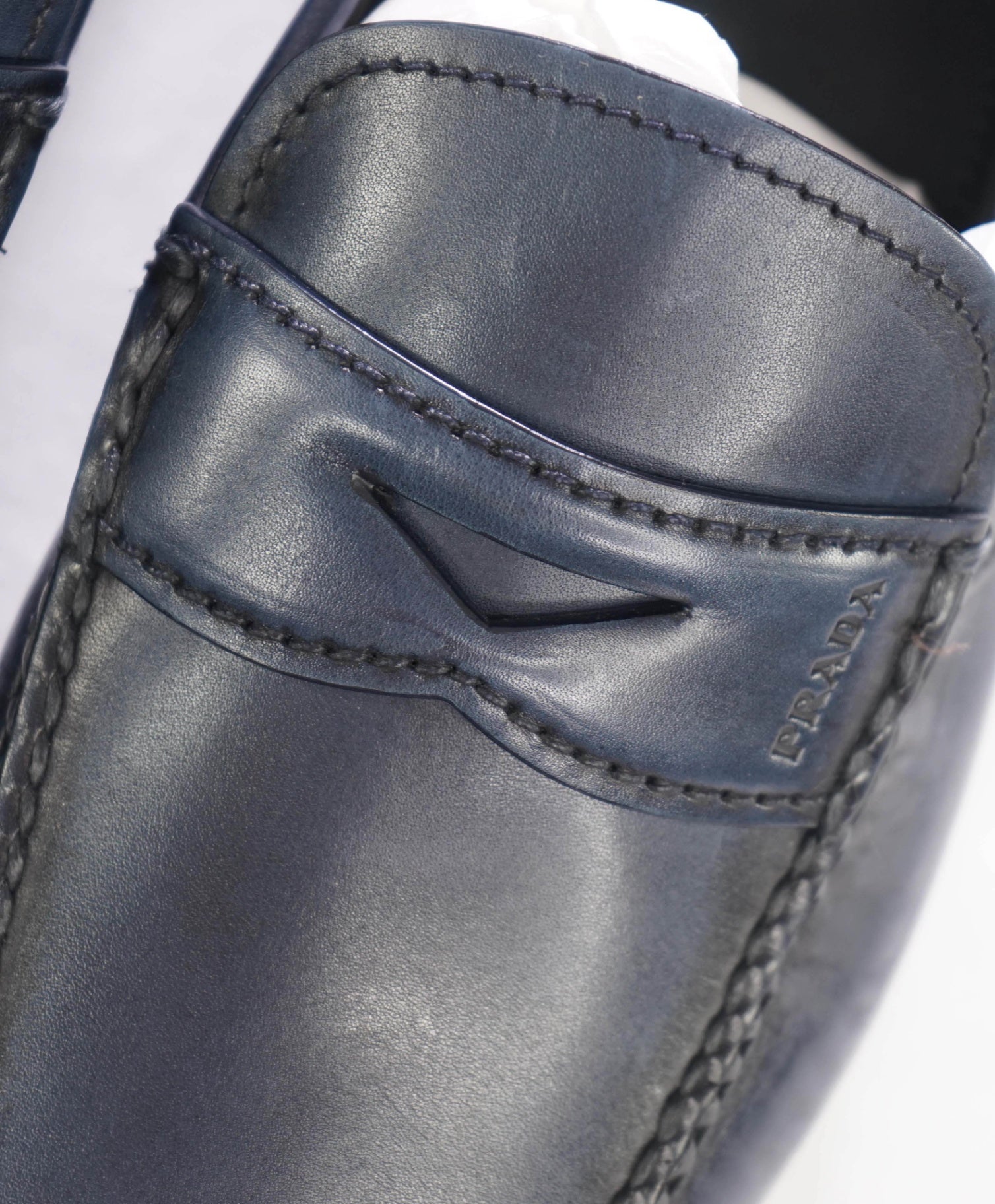 $850 PRADA - Navy Blue Leather Driving Loafers - US 7.5 (6.5UK)