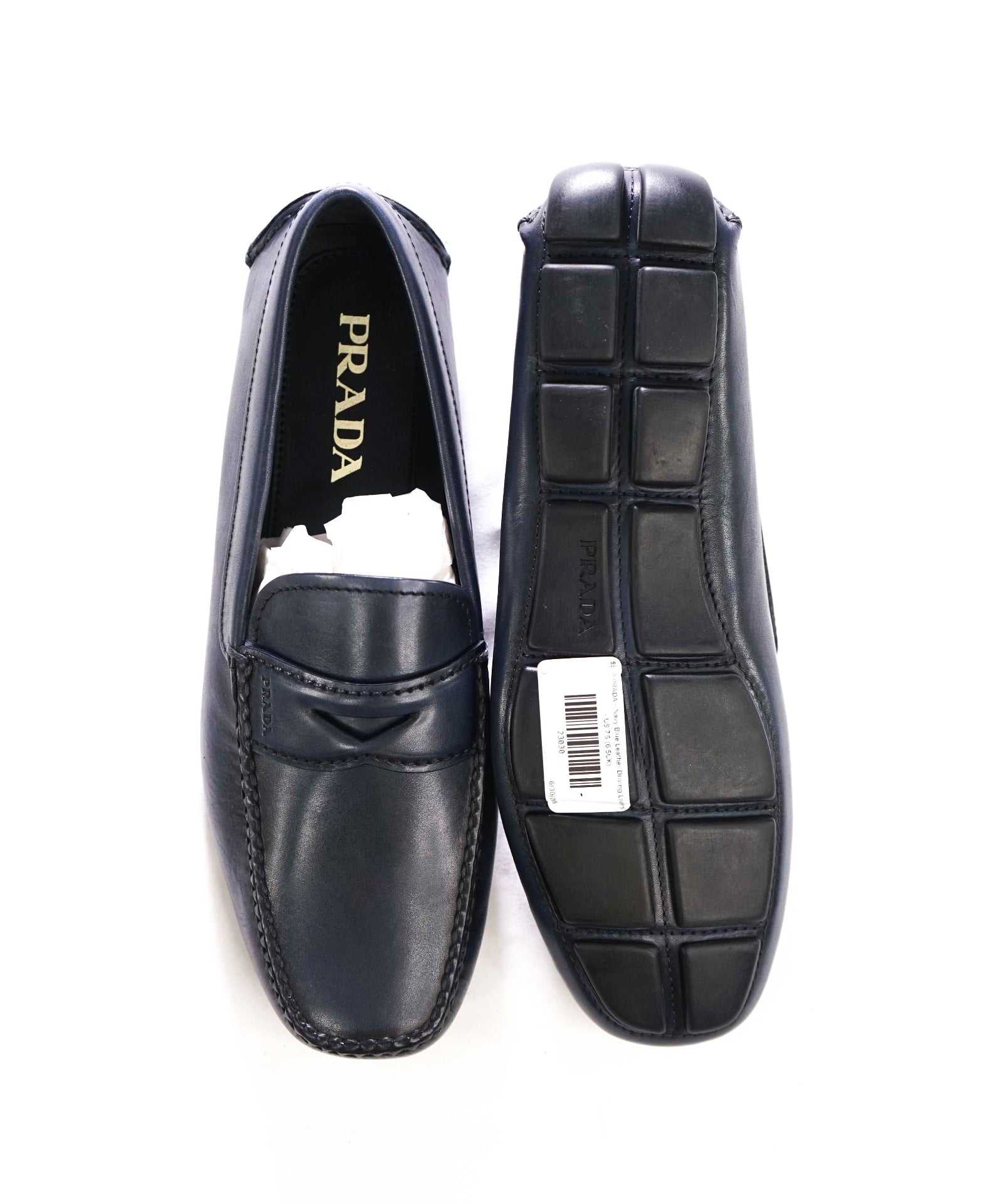 $850 PRADA - Navy Blue Leather Driving Loafers - US 7.5 (6.5UK)