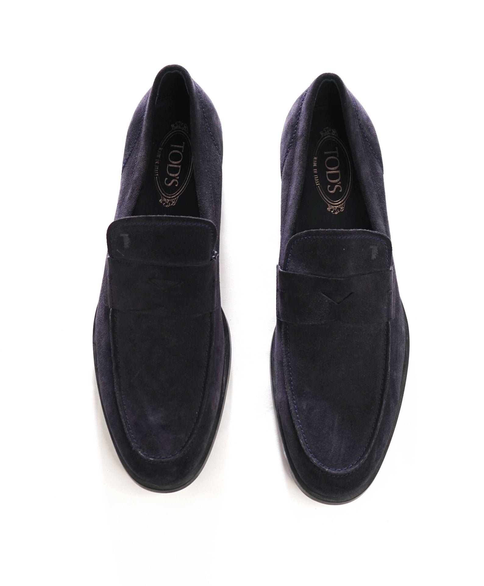 $925 TOD'S - Navy Blue Suede Penny Loafers - US 11 (10UK)