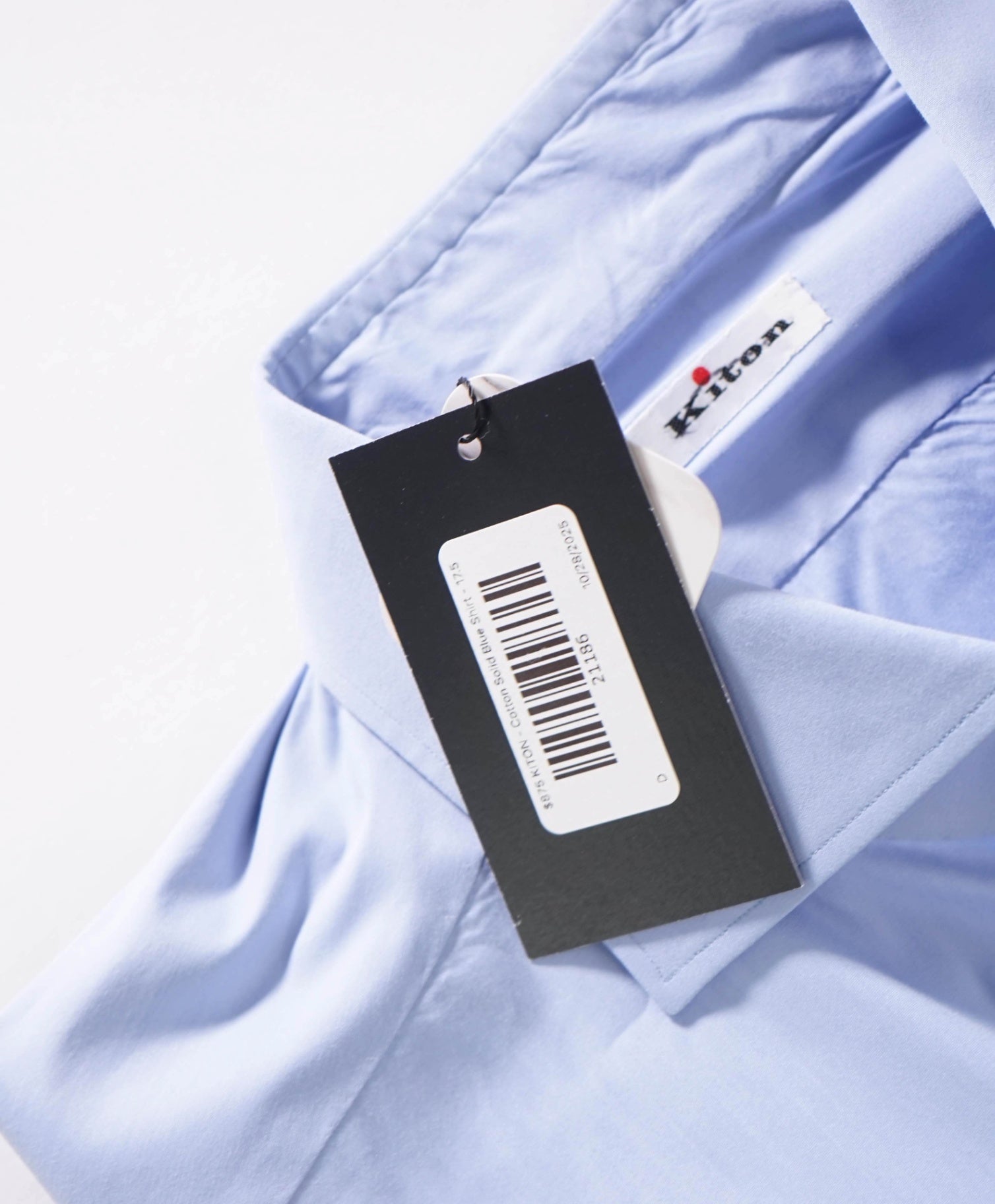 $875 KITON - Cotton Solid Blue Shirt - 17.5
