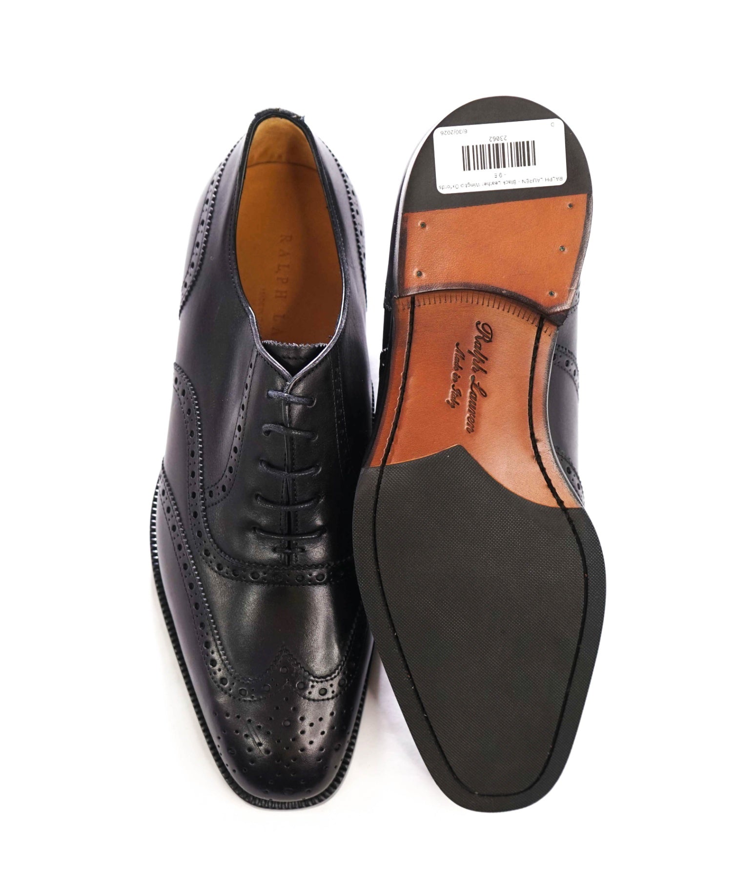 $1,350 RALPH LAUREN - Black Leather Wingtip Oxfords - 9 E