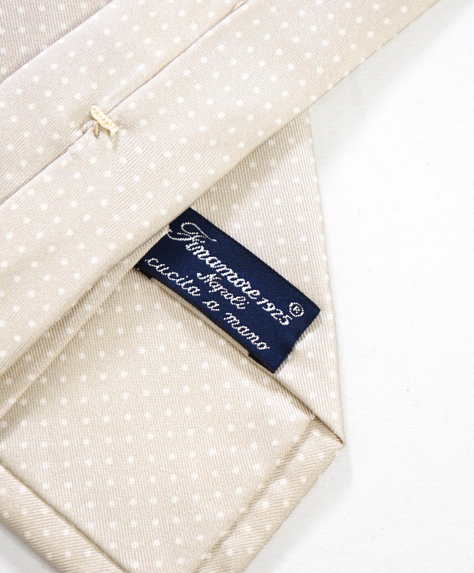 $195 FINAMORE - Beige Polka Dot Silk - 3" Tie