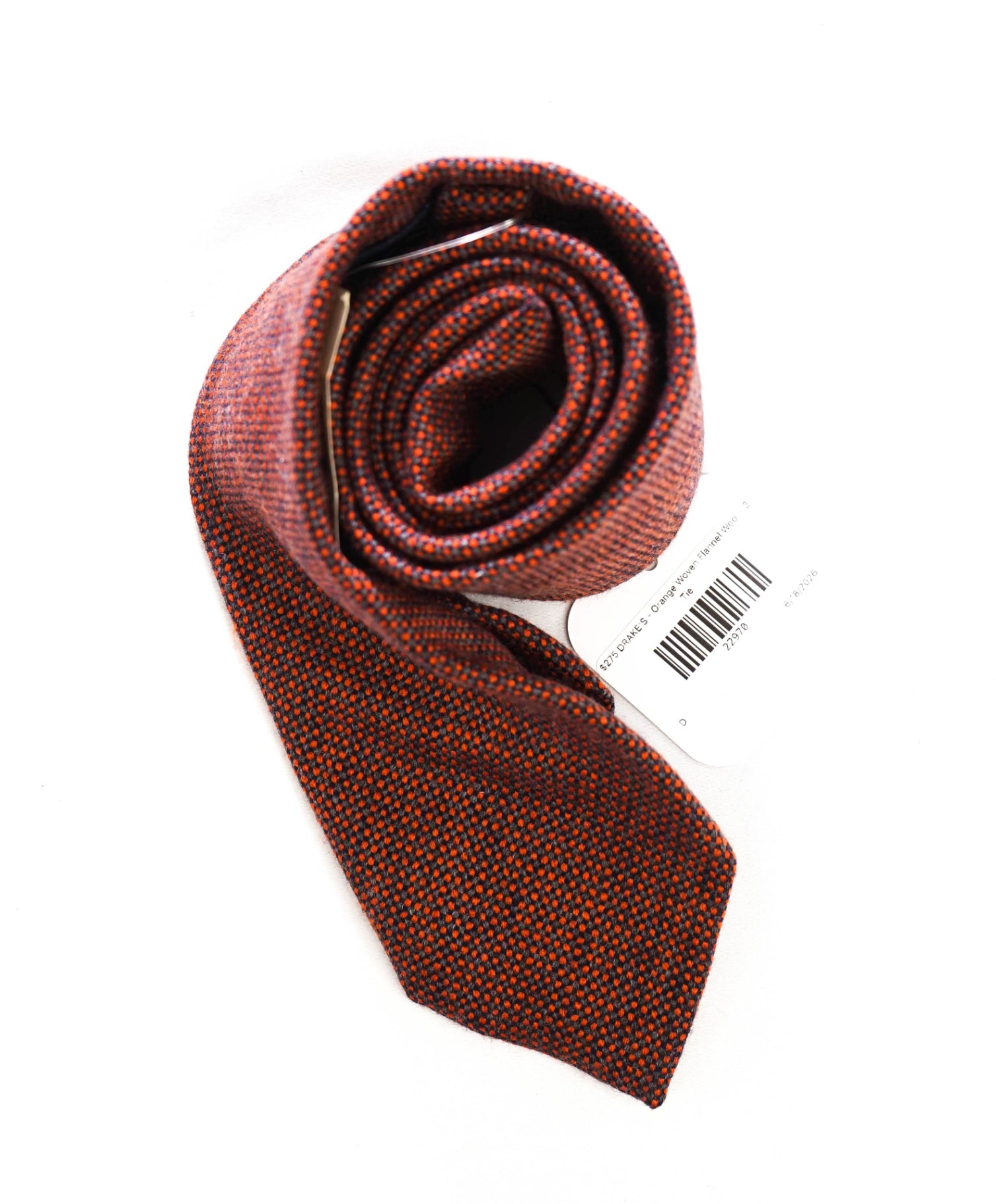 $275 DRAKE'S - Orange Woven Flannel Wool - 3" Tie