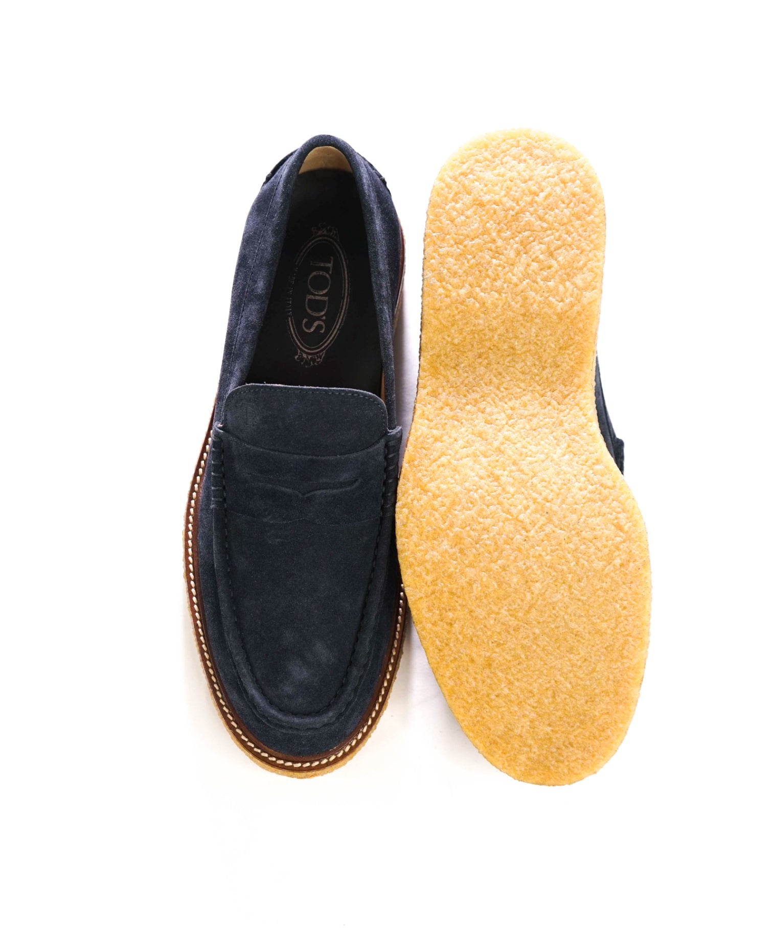 $925 TOD'S - Navy Blue Suede Lug-Sole Penny Loafers - US 8 (7UK)