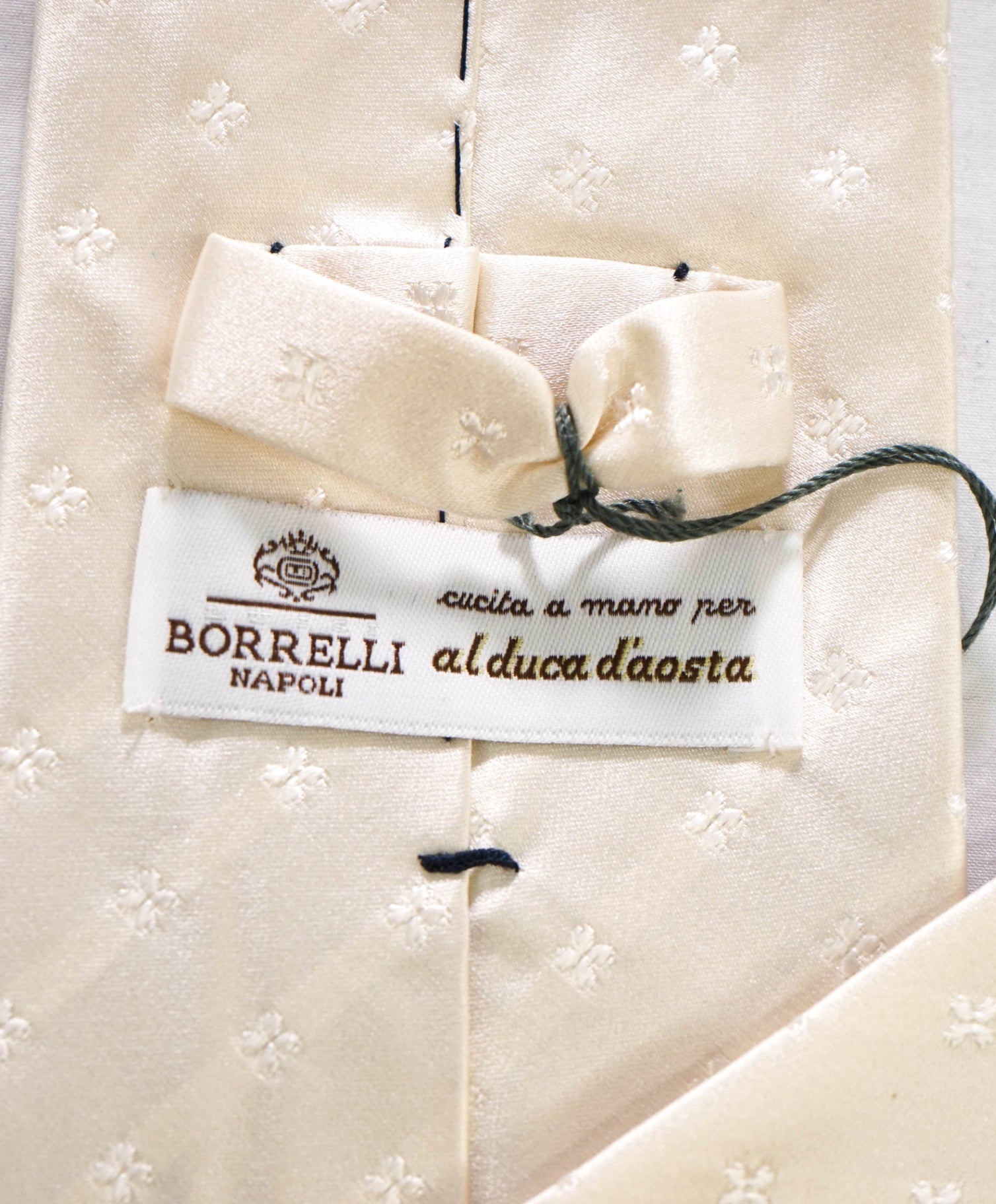 $192 LUIGI BORRELLI - Ivory White Medallion Tonal Stripe Silk - 3.25" Tie