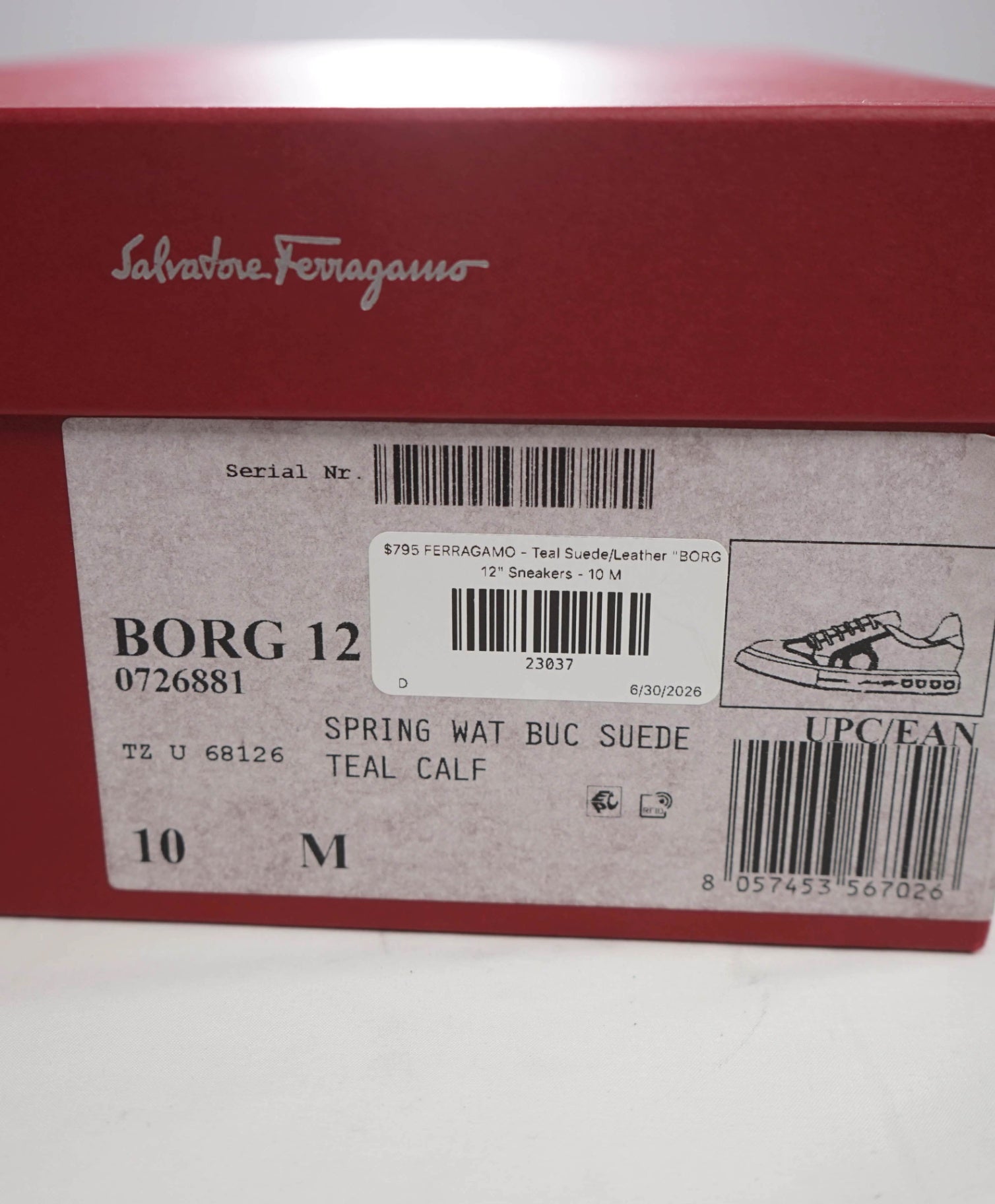 $795 FERRAGAMO - Teal Suede/Leather "BORG 12" Sneakers - 10 M