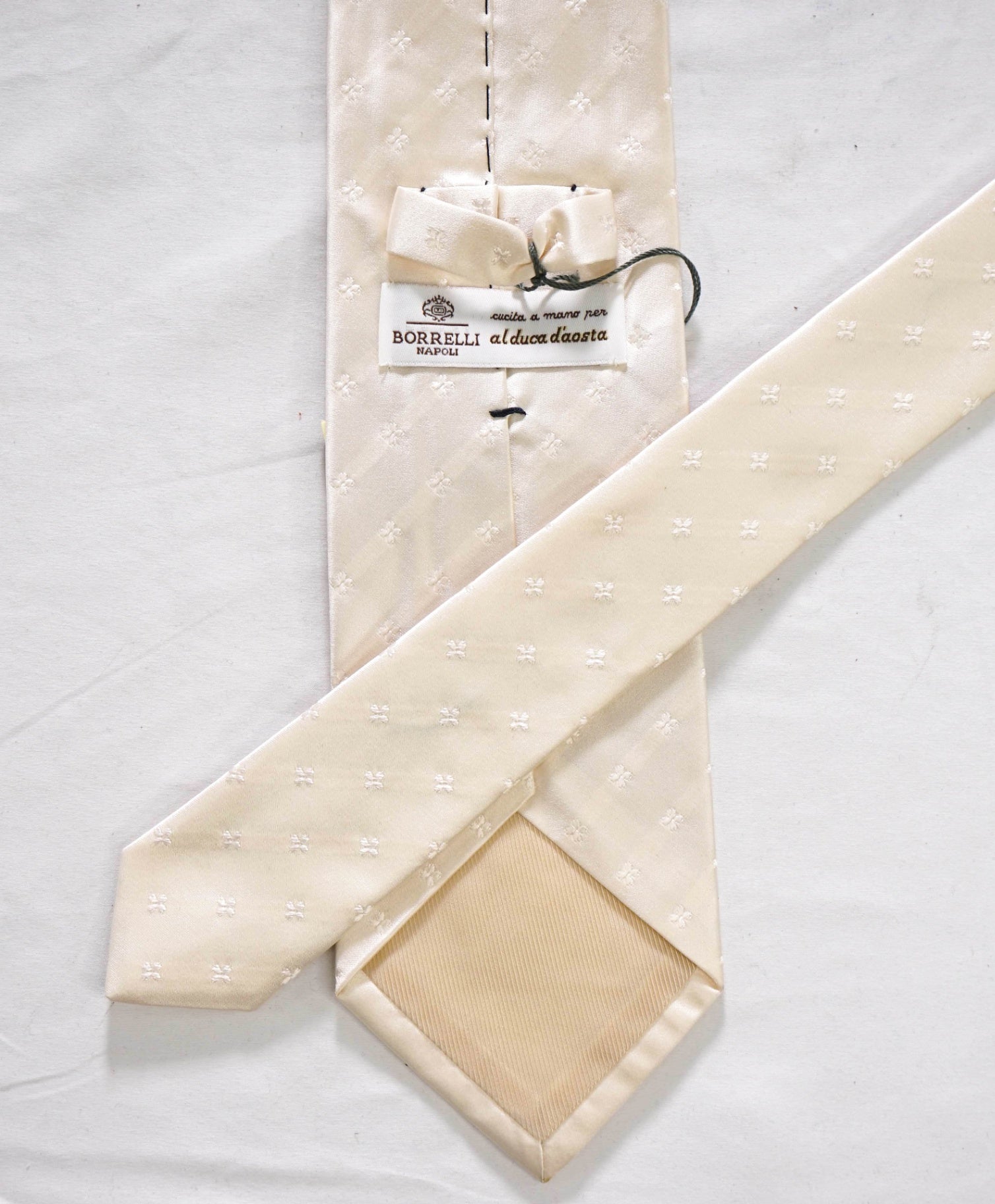 $192 LUIGI BORRELLI - Ivory White Medallion Tonal Stripe Silk - 3.25" Tie