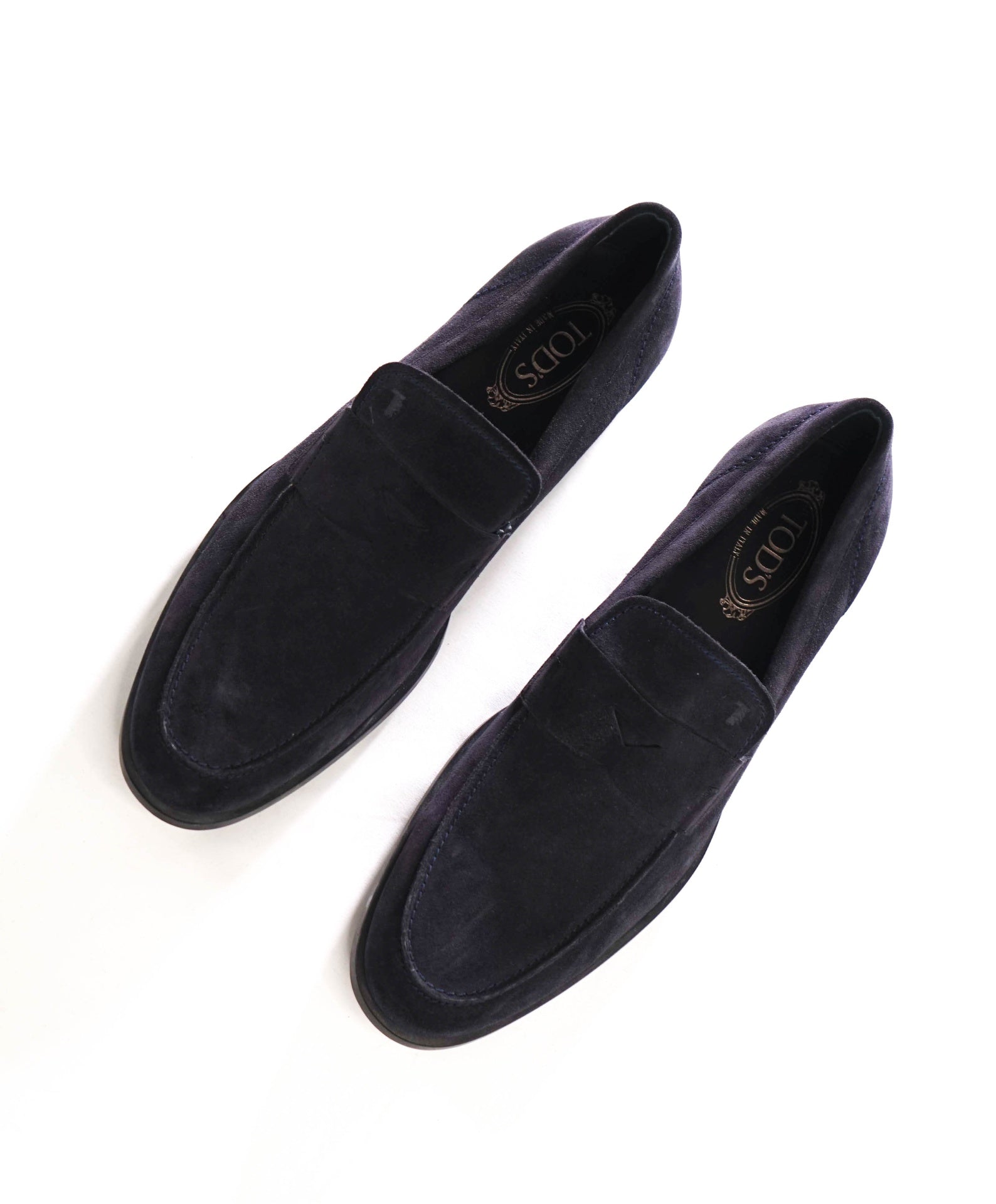 $925 TOD'S - Navy Blue Suede Penny Loafers - US 11 (10UK)