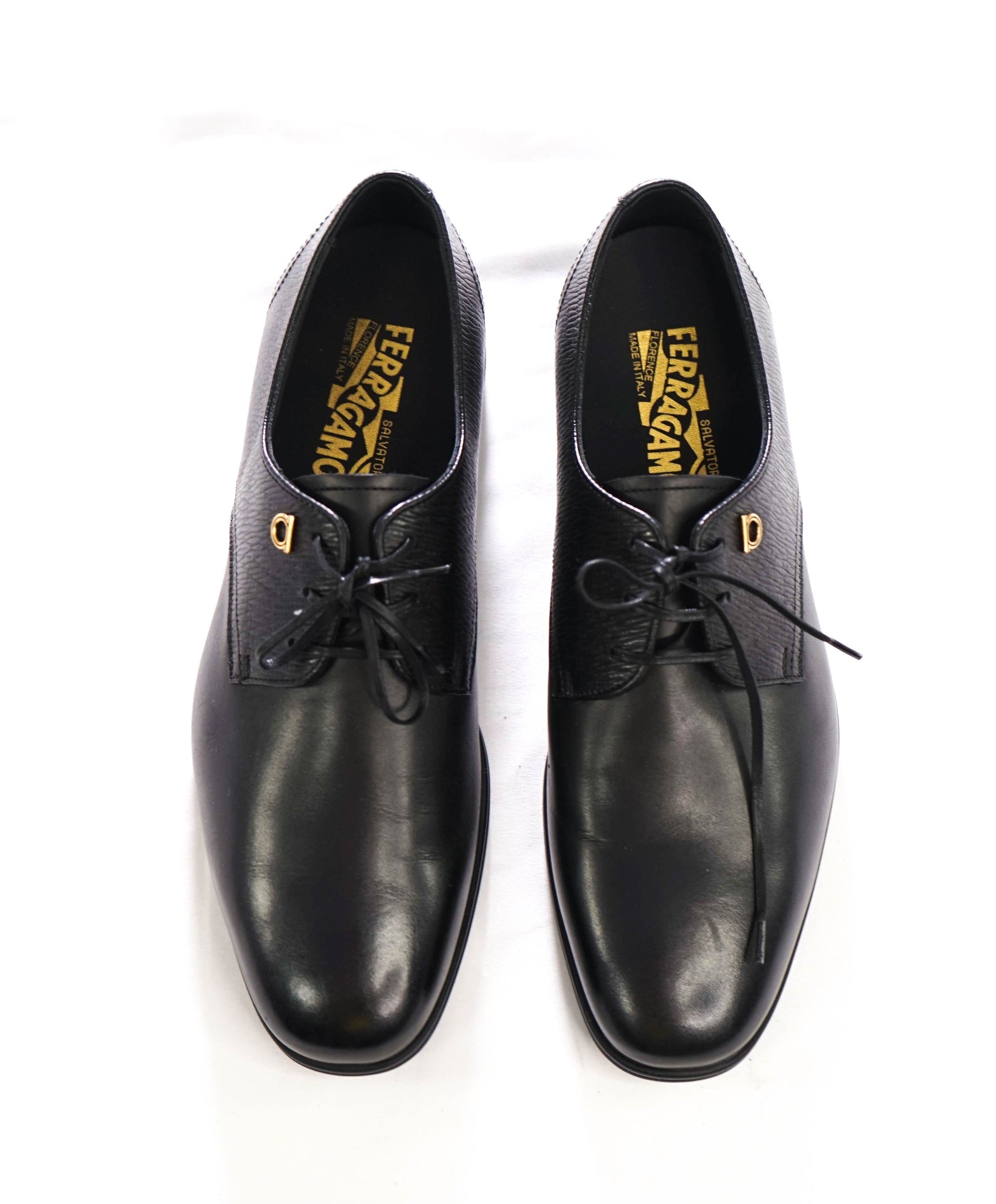 $775 FERRAGAMO - Black Leather "SPENCER" Derby - 7 EE