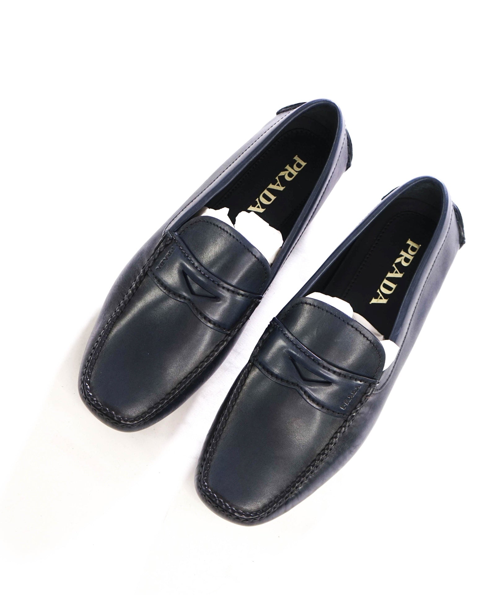 $850 PRADA - Navy Blue Leather Driving Loafers - US 7.5 (6.5UK)