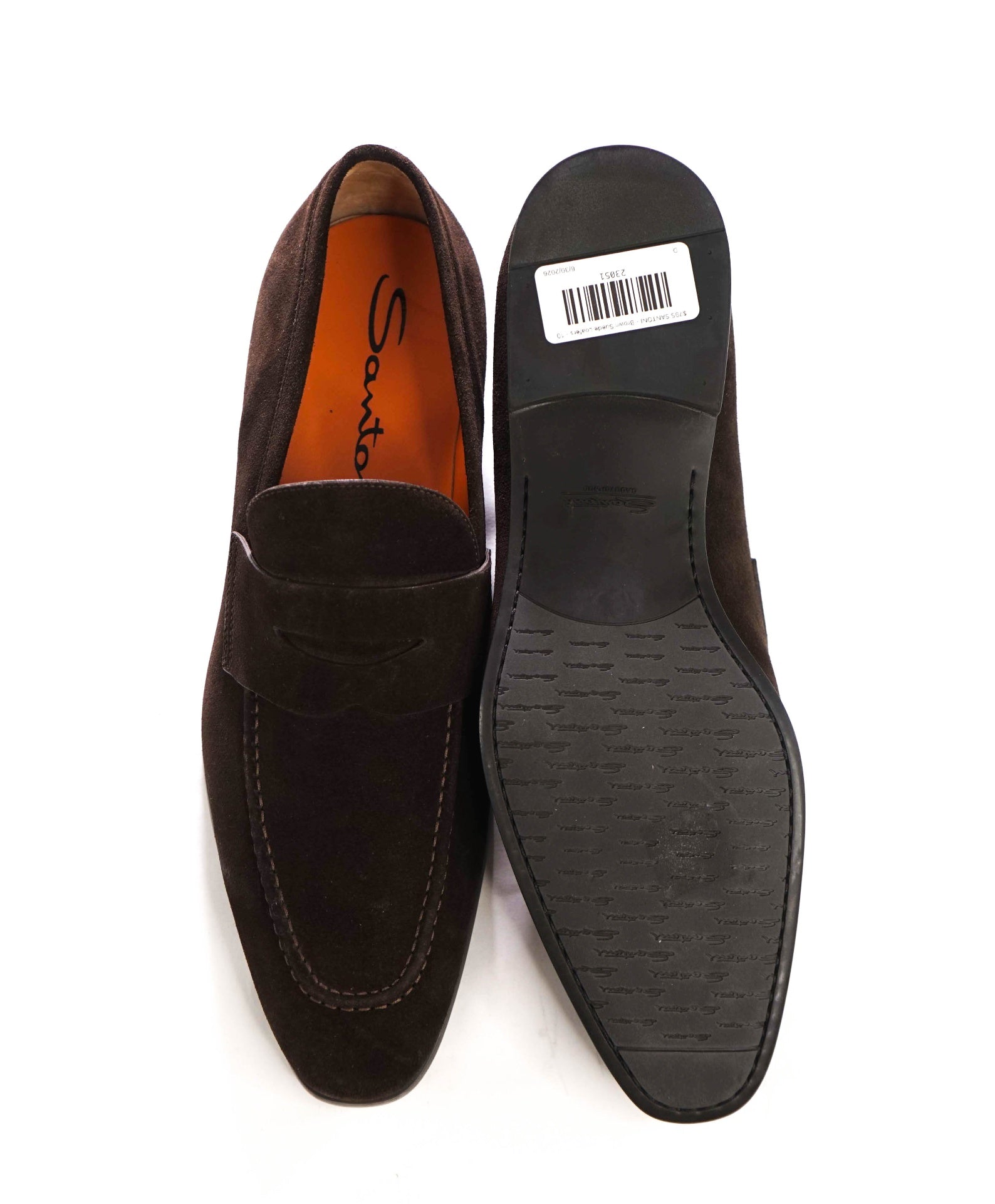 $795 SANTONI - Brown Suede Penny Loafers - 10