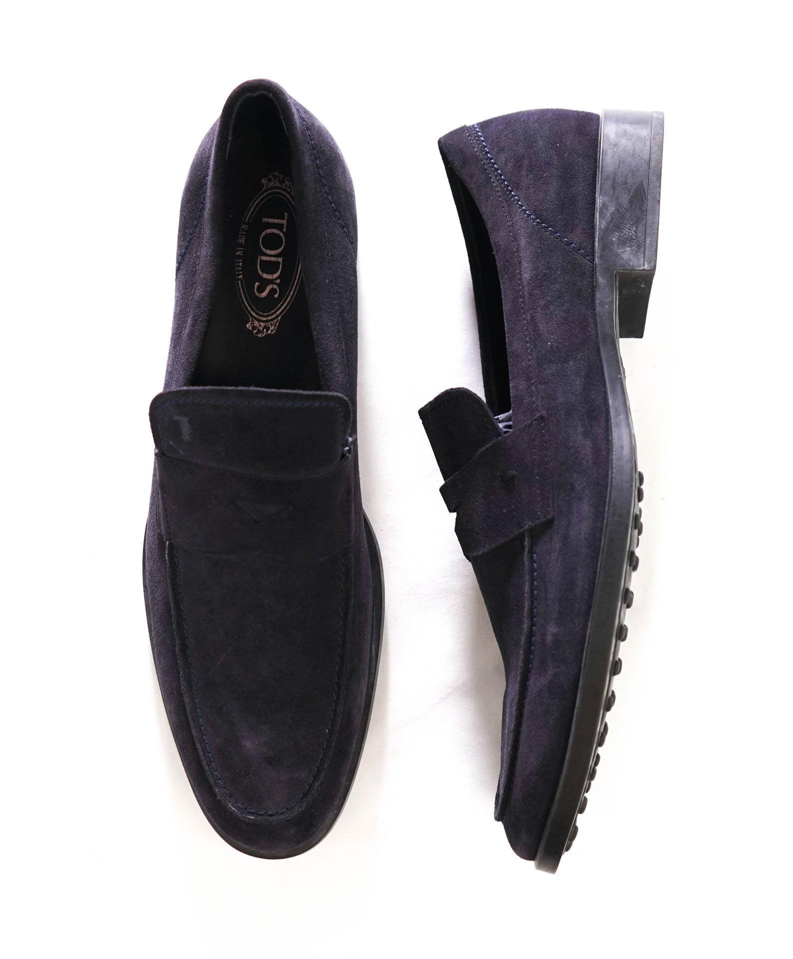 $925 TOD'S - Navy Blue Suede Penny Loafers - US 11 (10UK)