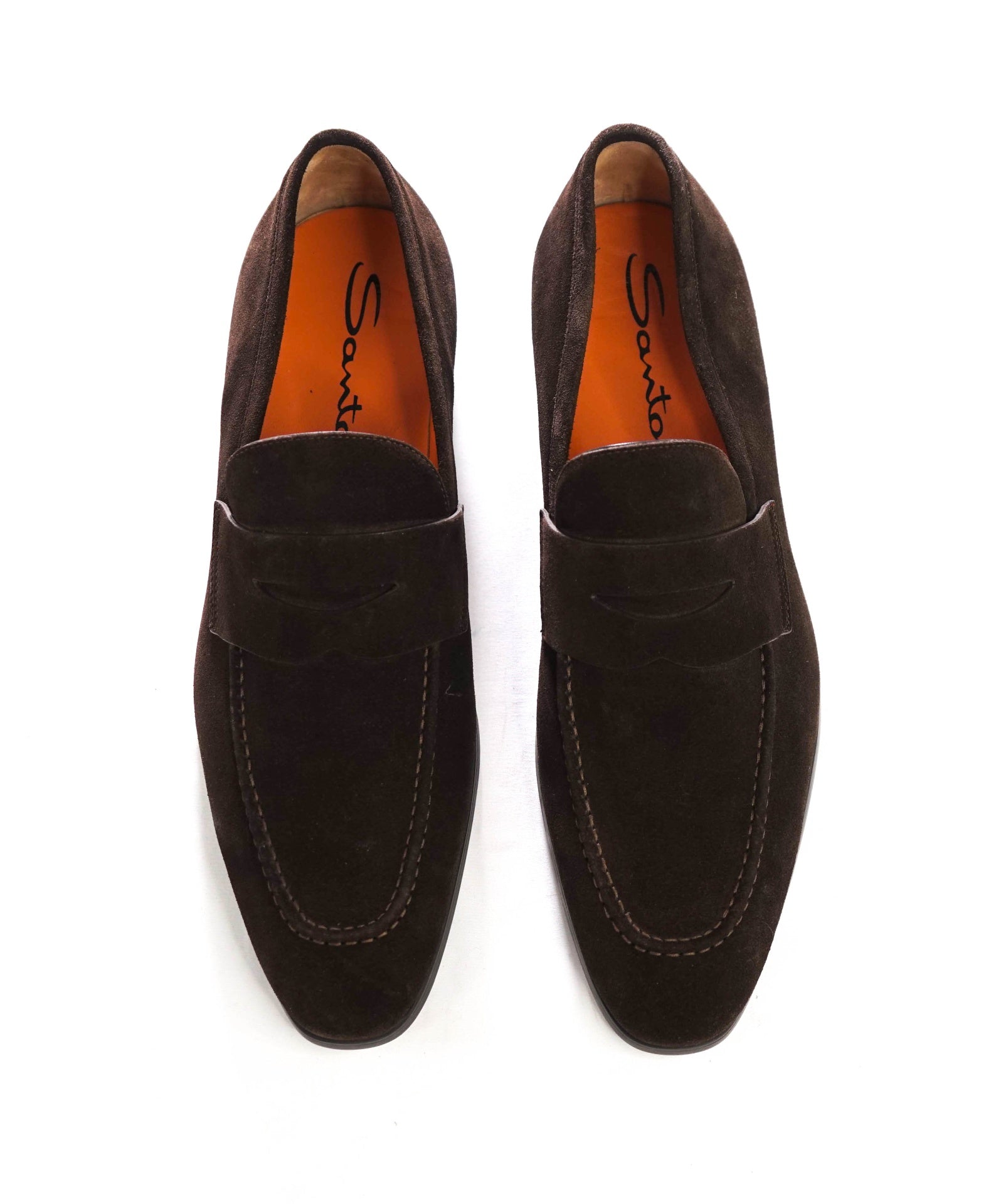 $795 SANTONI - Brown Suede Penny Loafers - 10