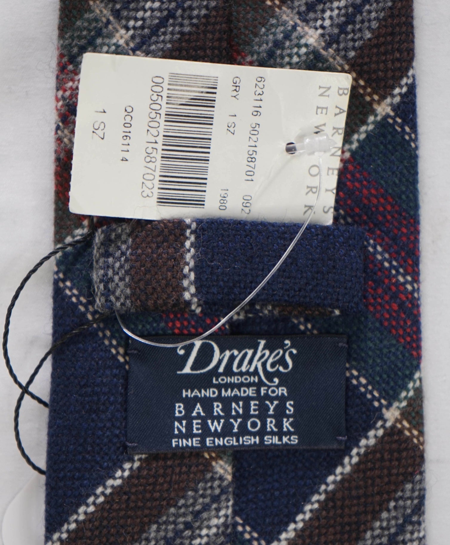 $275 DRAKE'S - Navy/Brown Plaid Cashmere - 3.25" Tie