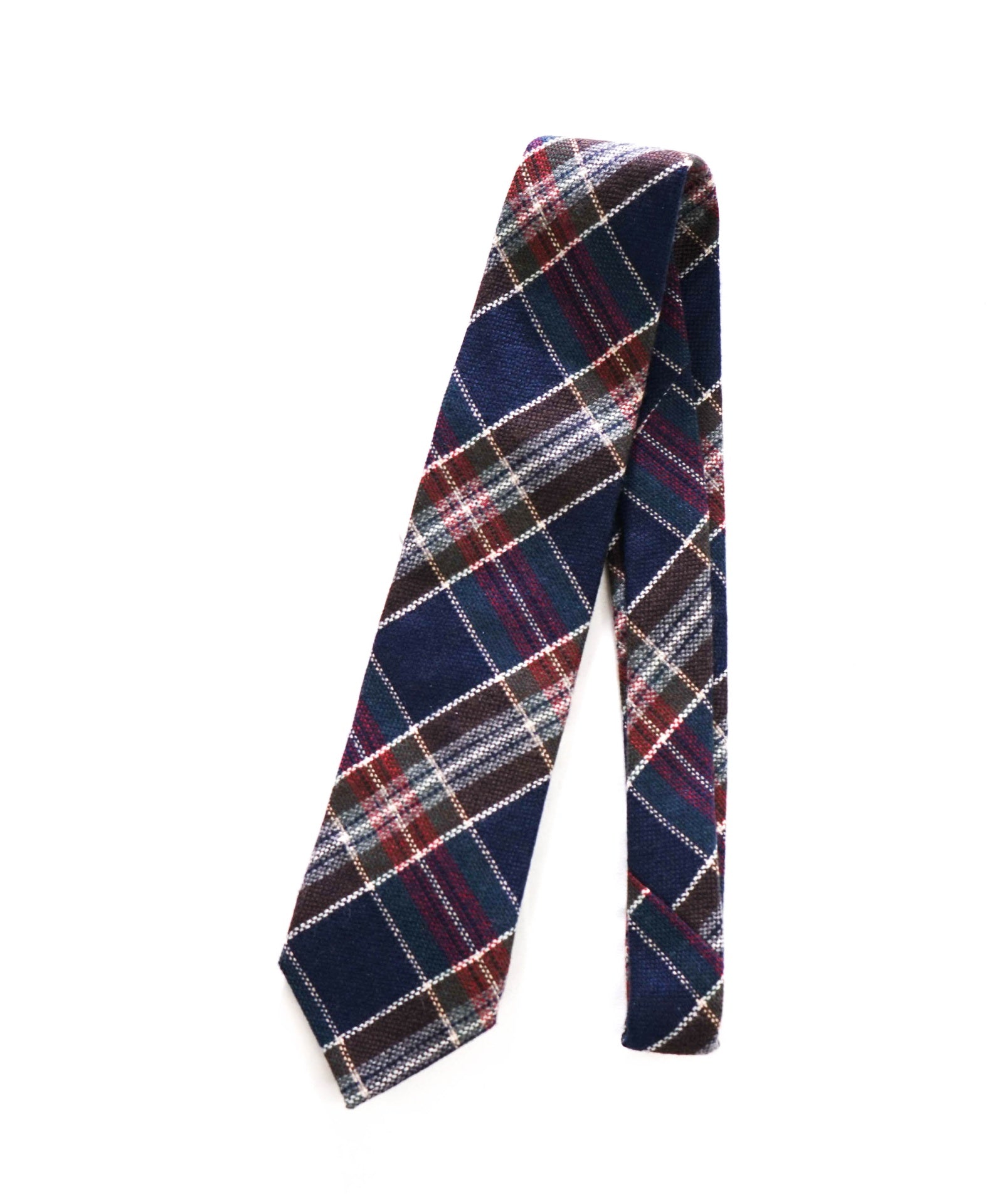$275 DRAKE'S - Navy/Brown Plaid Cashmere - 3.25" Tie