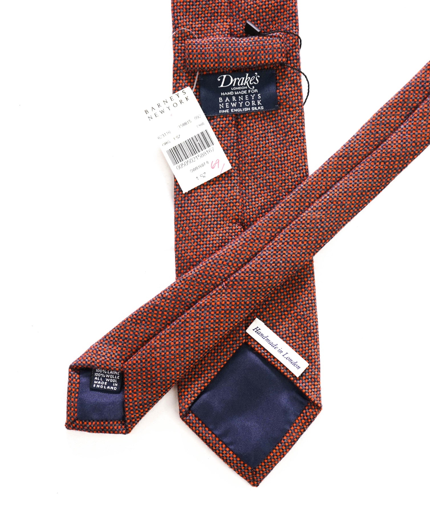 $275 DRAKE'S - Orange Woven Flannel Wool - 3" Tie
