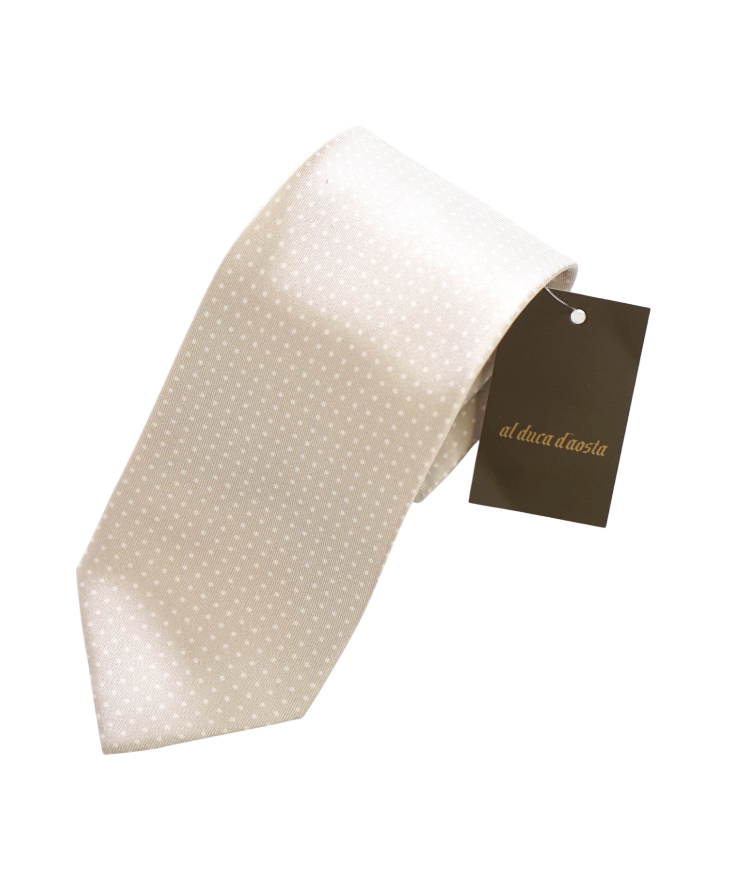 $195 FINAMORE - Beige Polka Dot Silk - 3" Tie