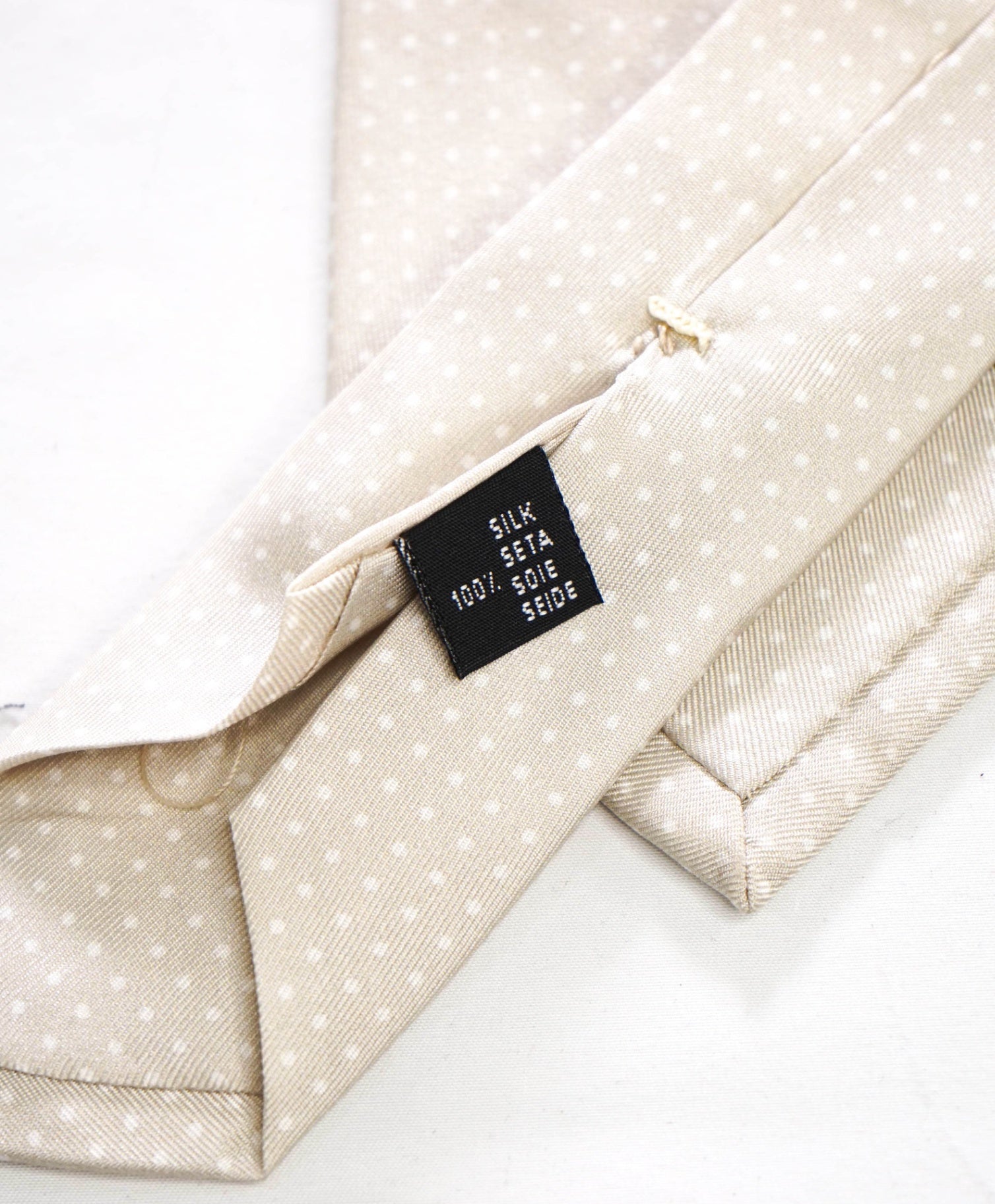 $195 FINAMORE - Beige Polka Dot Silk - 3" Tie