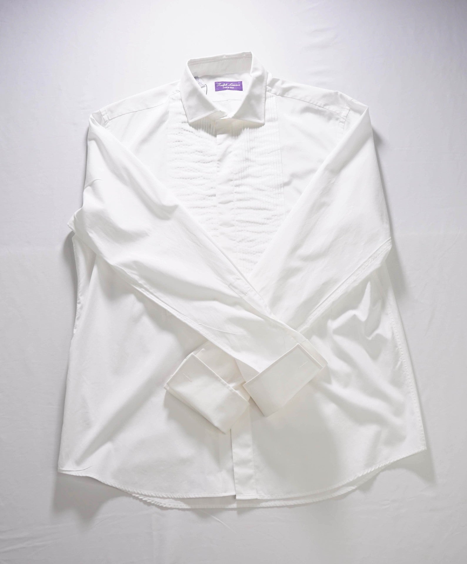 $595 RALPH LAUREN PURPLE LABEL - White Tuxedo Shirt - 16.5