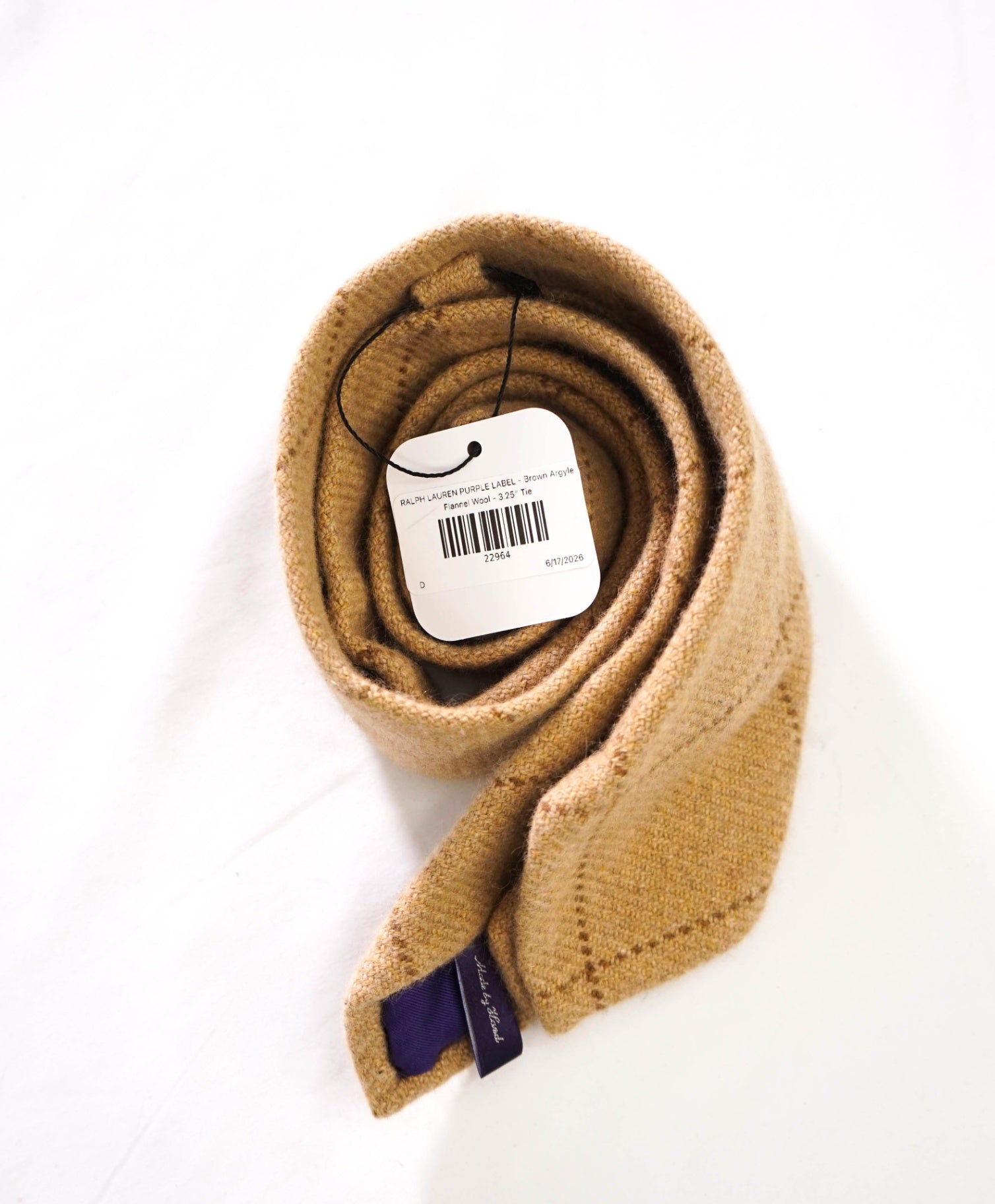 RALPH LAUREN PURPLE LABEL - Brown Flannel Wool - 3.25" Tie