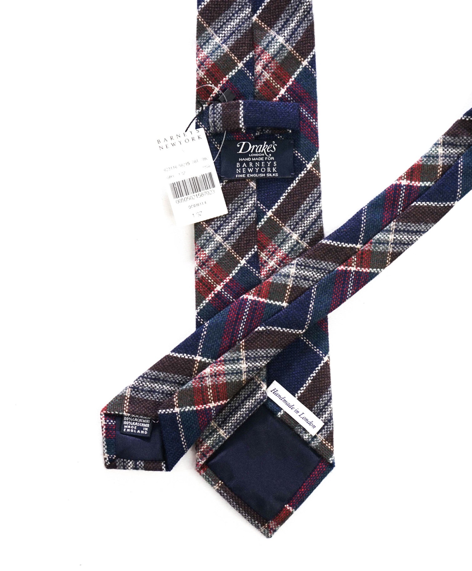$275 DRAKE'S - Navy/Brown Plaid Cashmere - 3.25" Tie