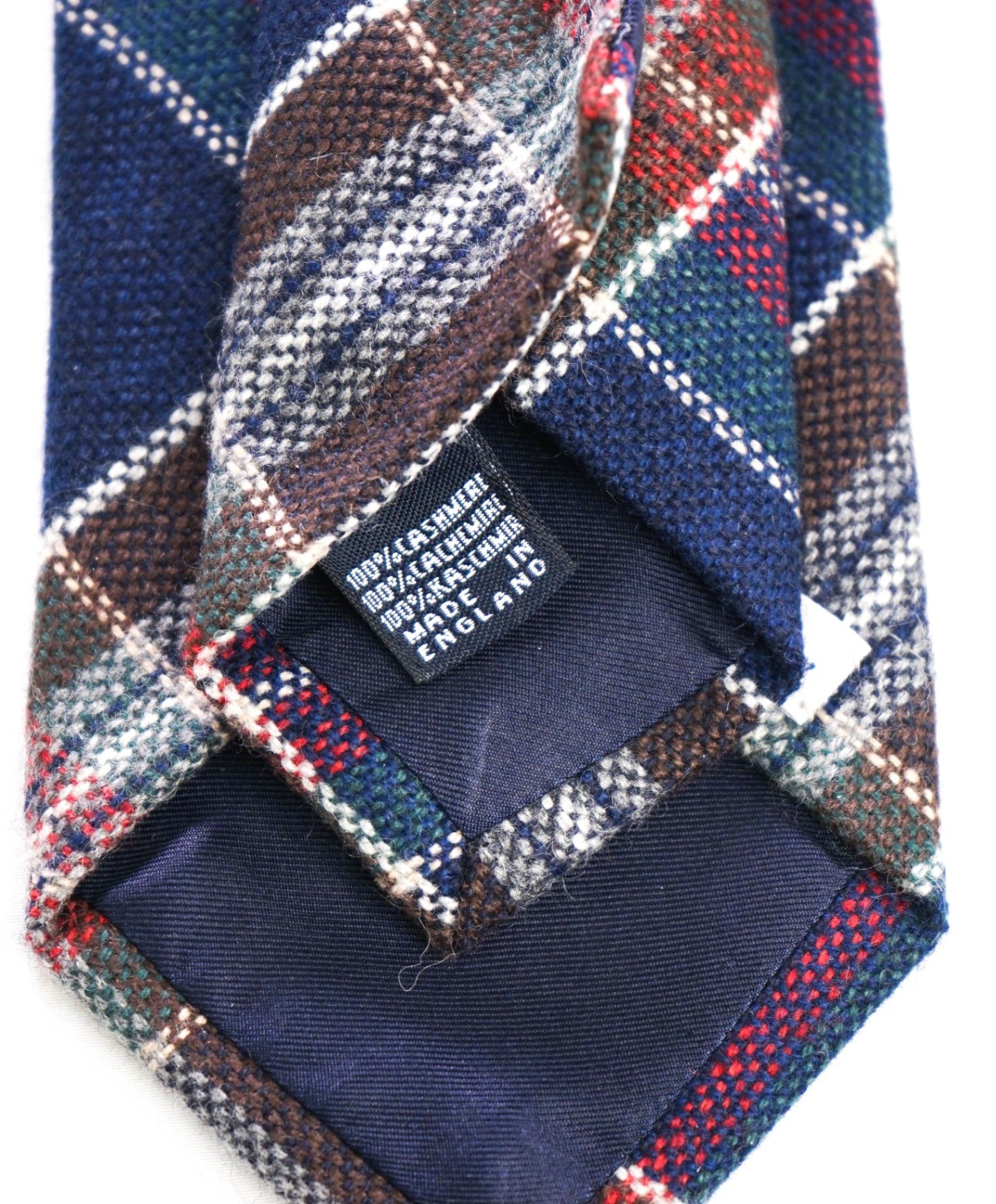$275 DRAKE'S - Navy/Brown Plaid Cashmere - 3.25" Tie