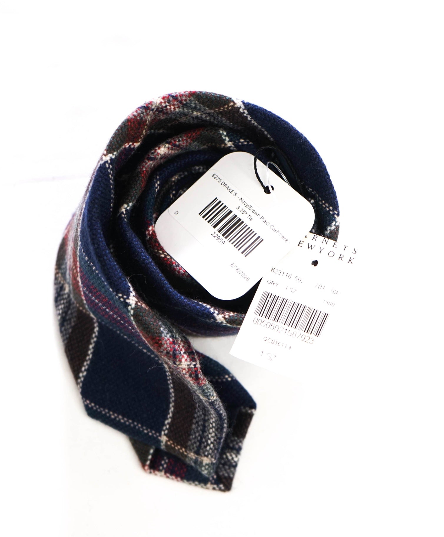 $275 DRAKE'S - Navy/Brown Plaid Cashmere - 3.25" Tie