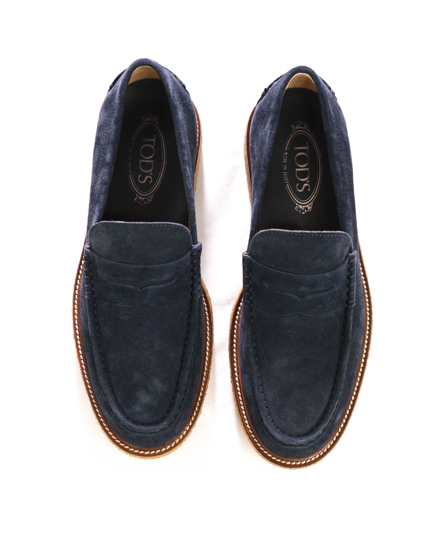 $925 TOD'S - Navy Blue Suede Lug-Sole Penny Loafers - US 8 (7UK)