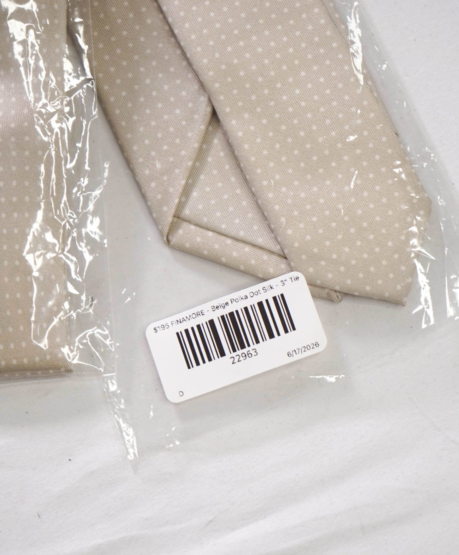 $195 FINAMORE - Beige Polka Dot Silk - 3" Tie