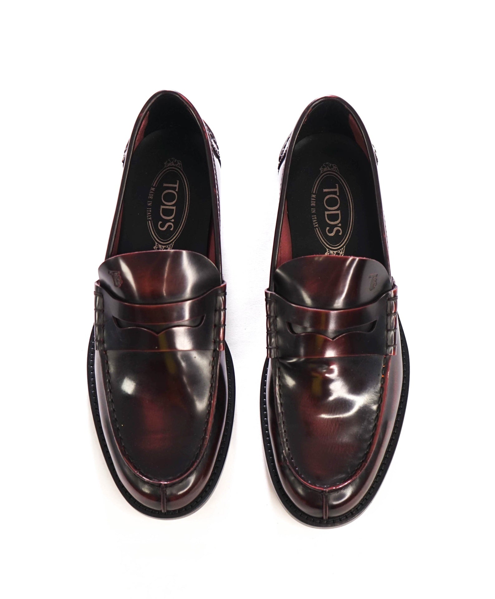 $925 TOD'S - Burgundy Leather Penny Loafers - US 8 (7UK)