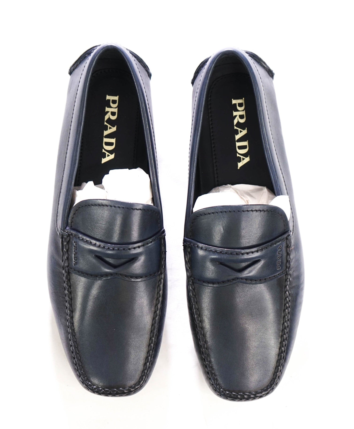 $850 PRADA - Navy Blue Leather Driving Loafers - US 7.5 (6.5UK)