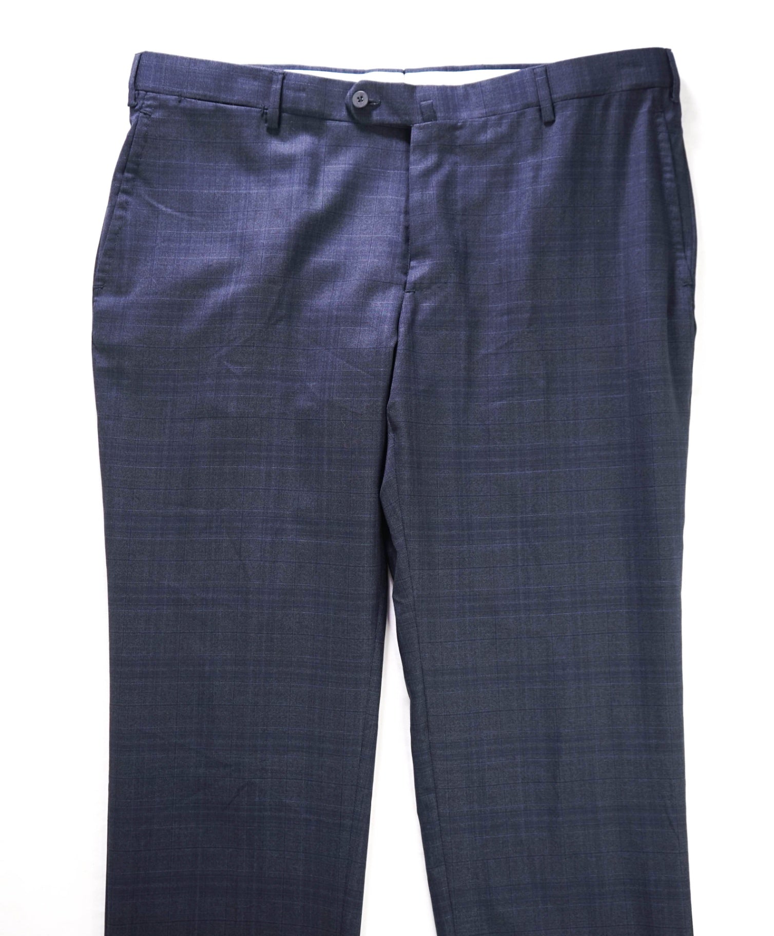 $795 ISAIA - Navy Blue Plaid Wool Pants - 38W