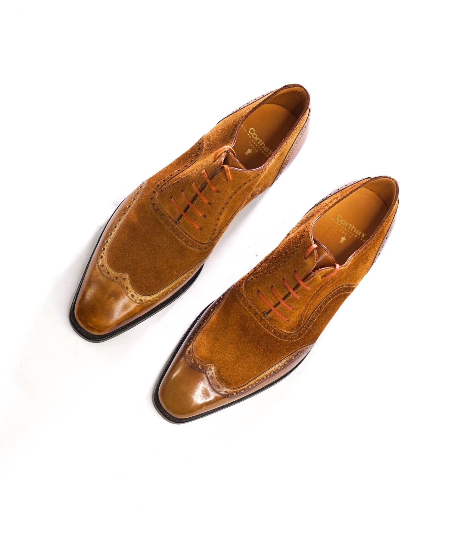 $2,580 CORTHAY - Light Brown Suede/Leather Wingtip Oxfords - 9