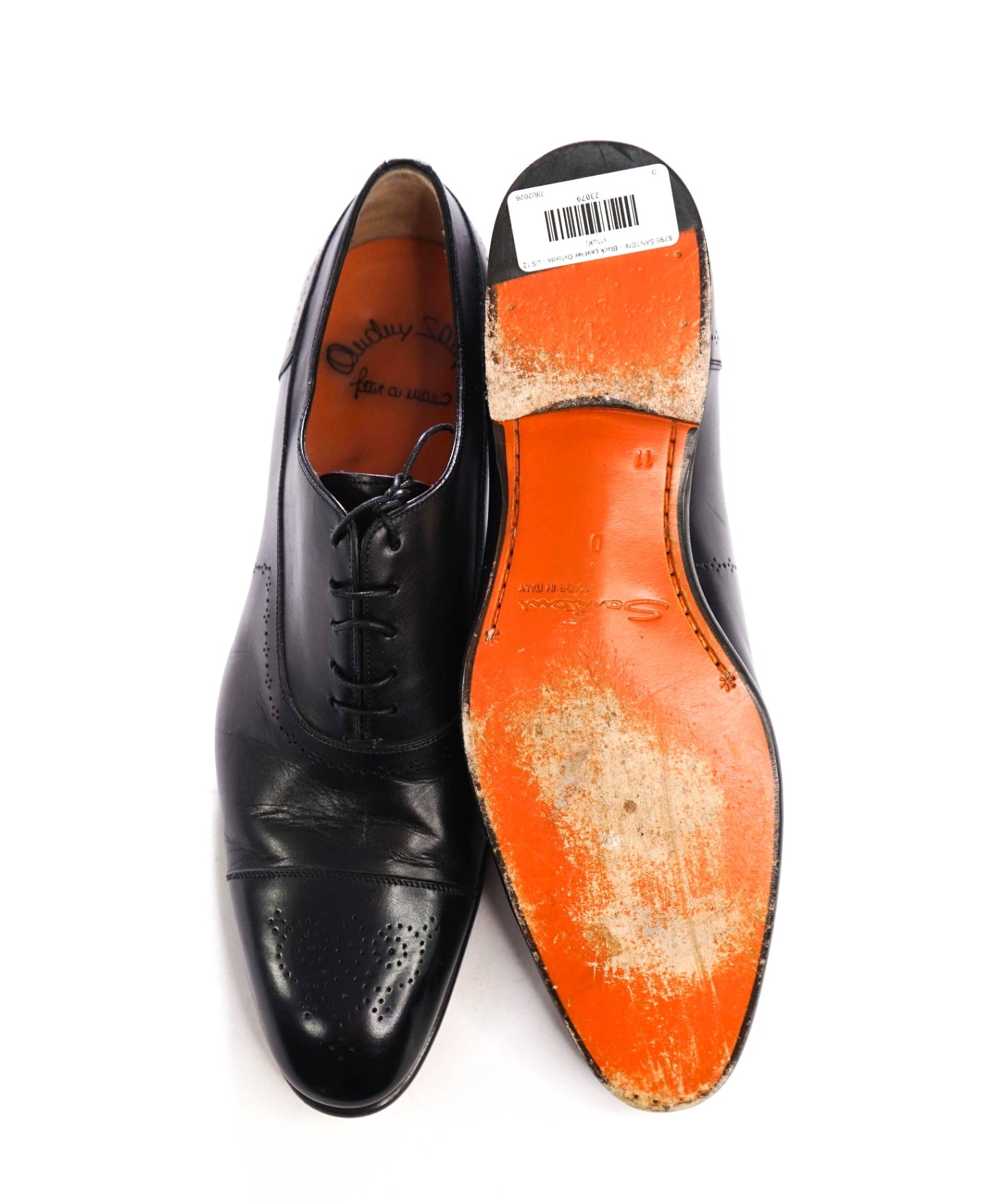 $795 SANTONI - Black Leather Oxfords - US 12 (11UK)