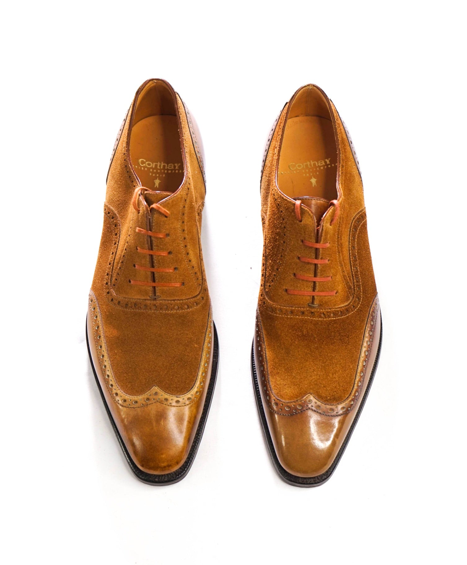 $2,580 CORTHAY - Light Brown Suede/Leather Wingtip Oxfords - 9