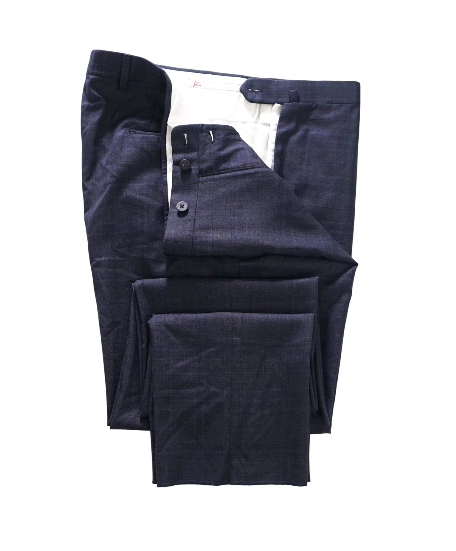 $795 ISAIA - Navy Blue Plaid Wool Pants - 38W