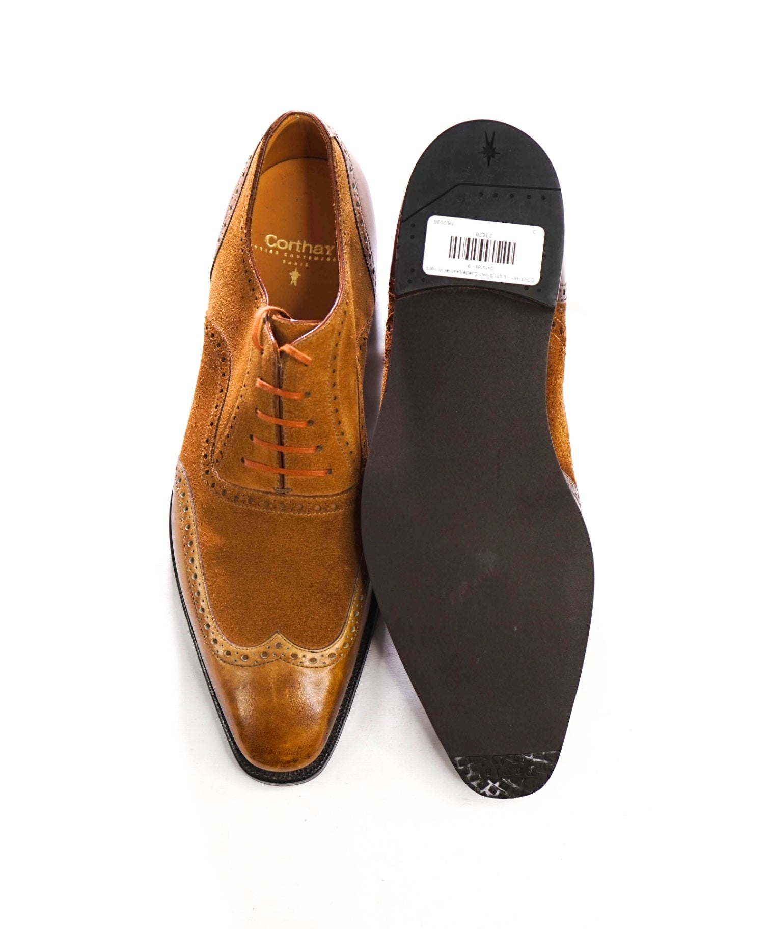 $2,580 CORTHAY - Light Brown Suede/Leather Wingtip Oxfords - 9