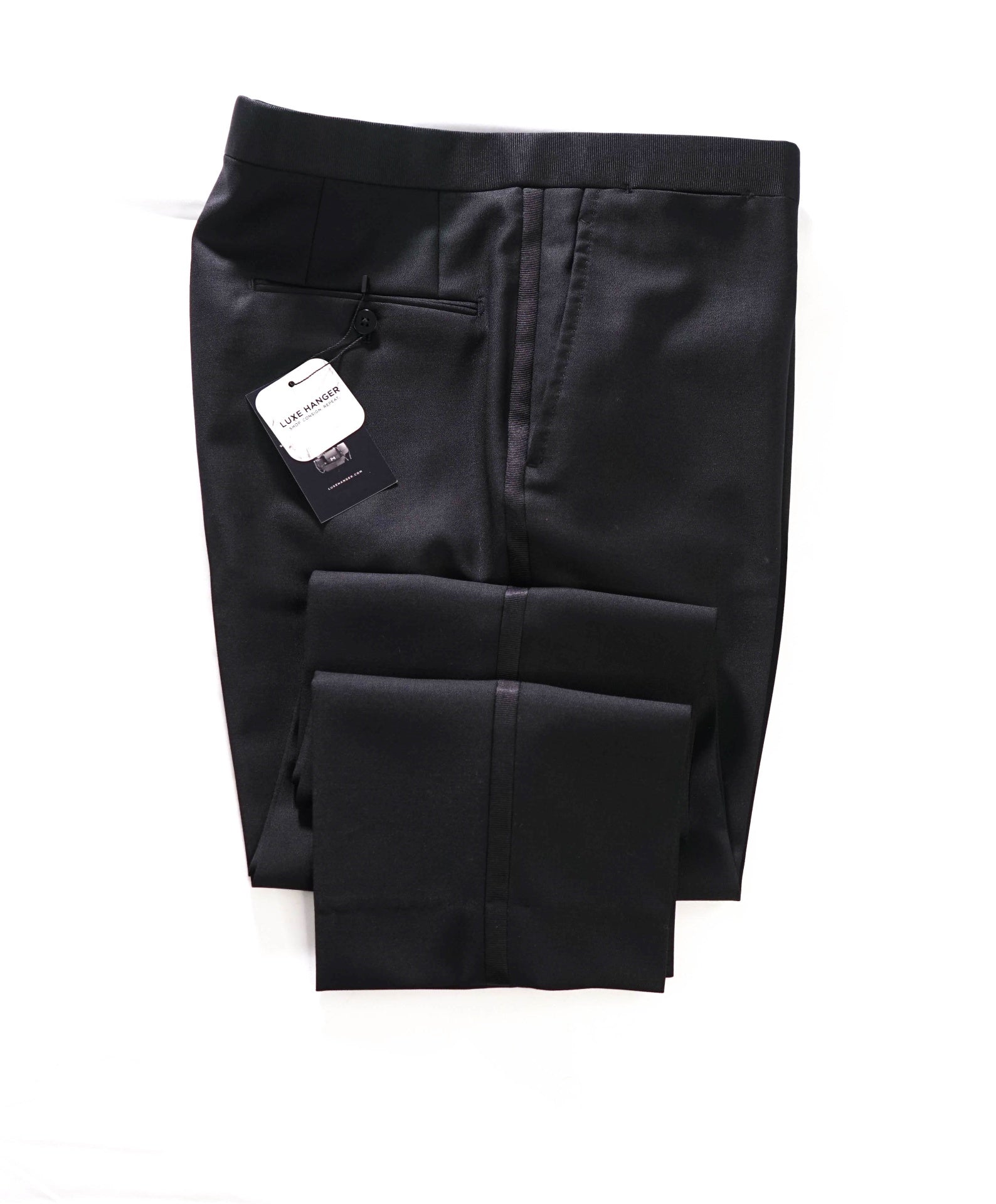 $995 ISAIA - Black Wool/Mohair Tuxedo Pants - 35W