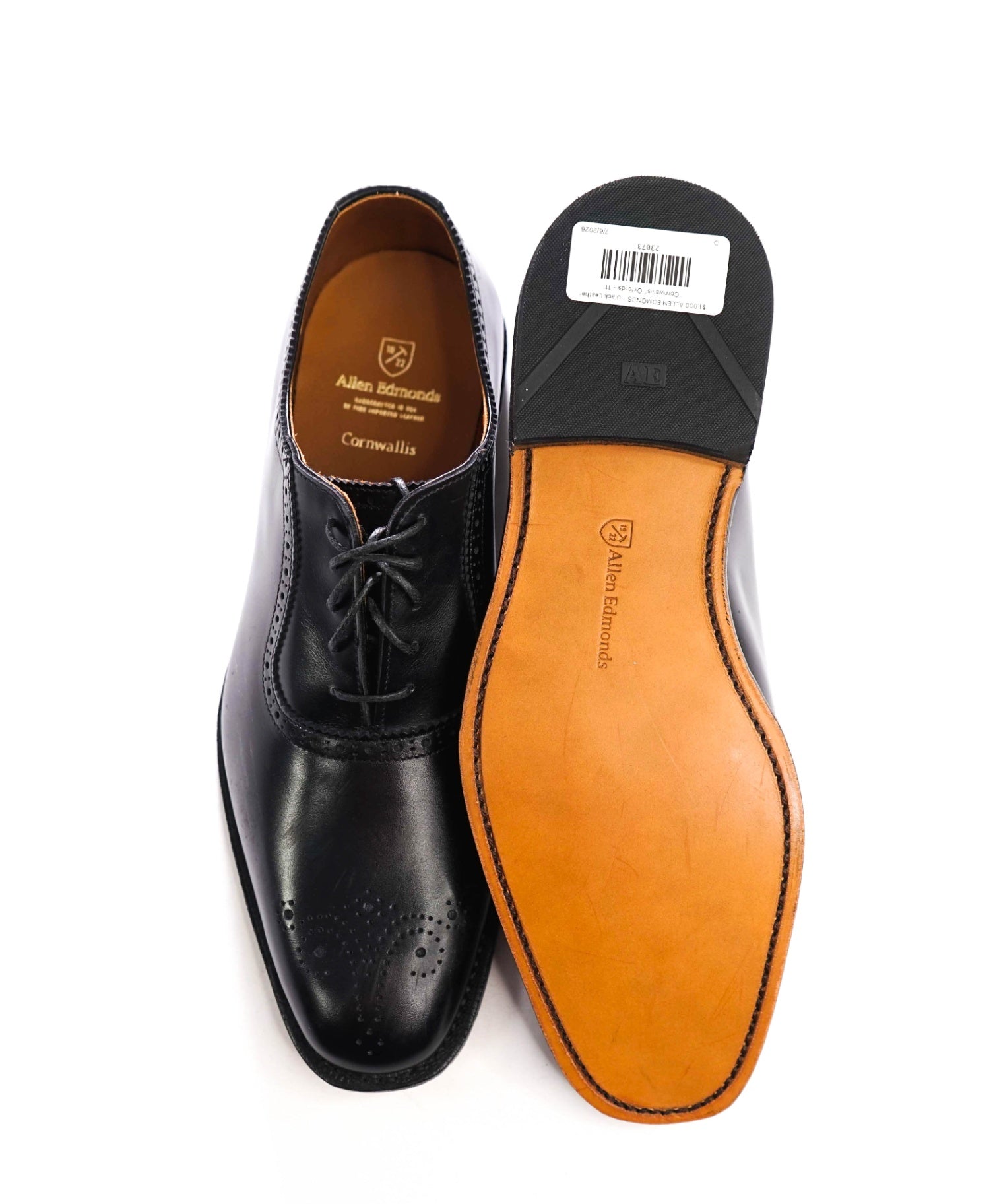 $1,000 ALLEN EDMONDS - Black Leather "Cornwallis" Oxfords - 11