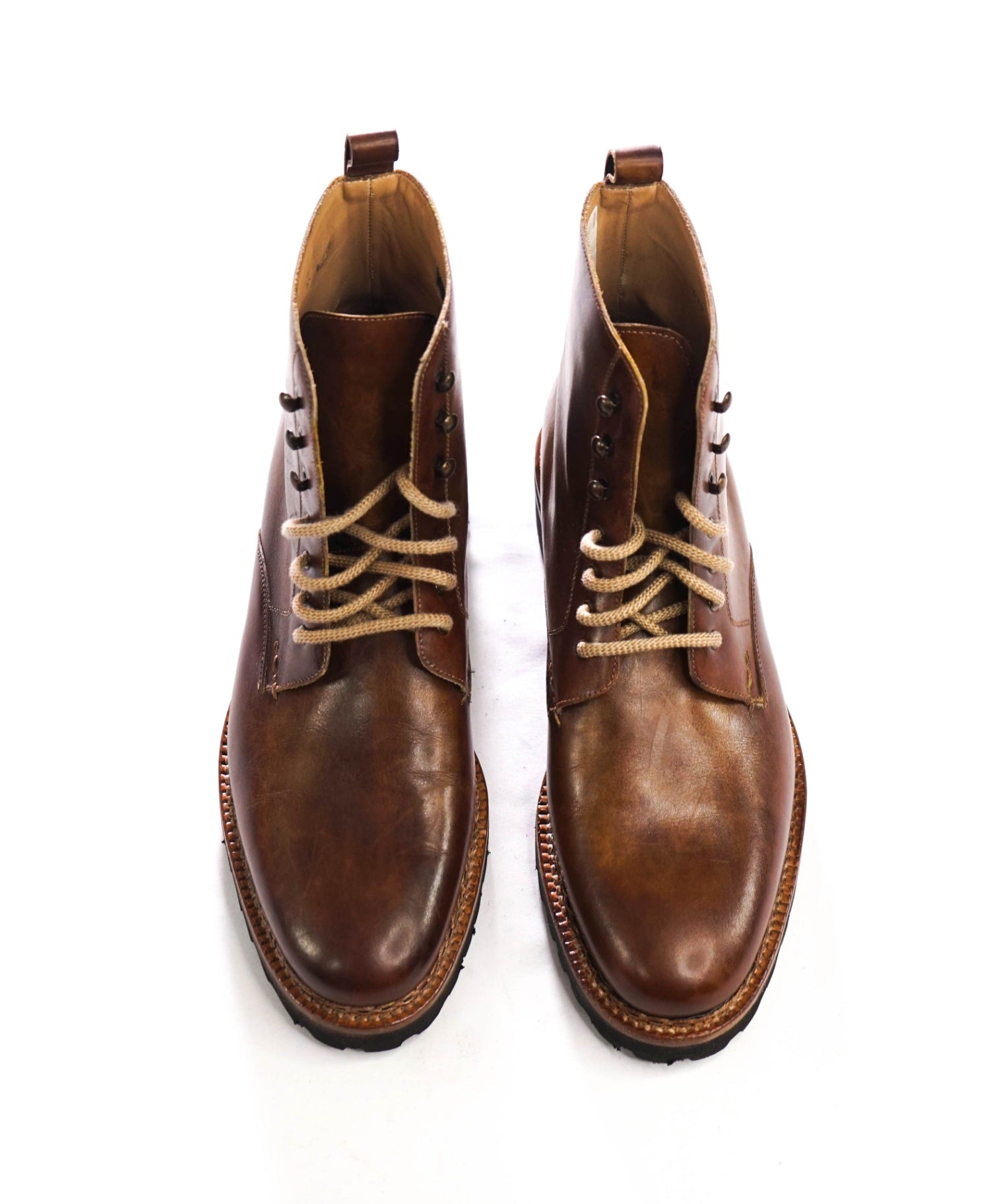 $600 HARISS Firenze - Brown Leather Combat Boots - 8.5 US (7.5UK)