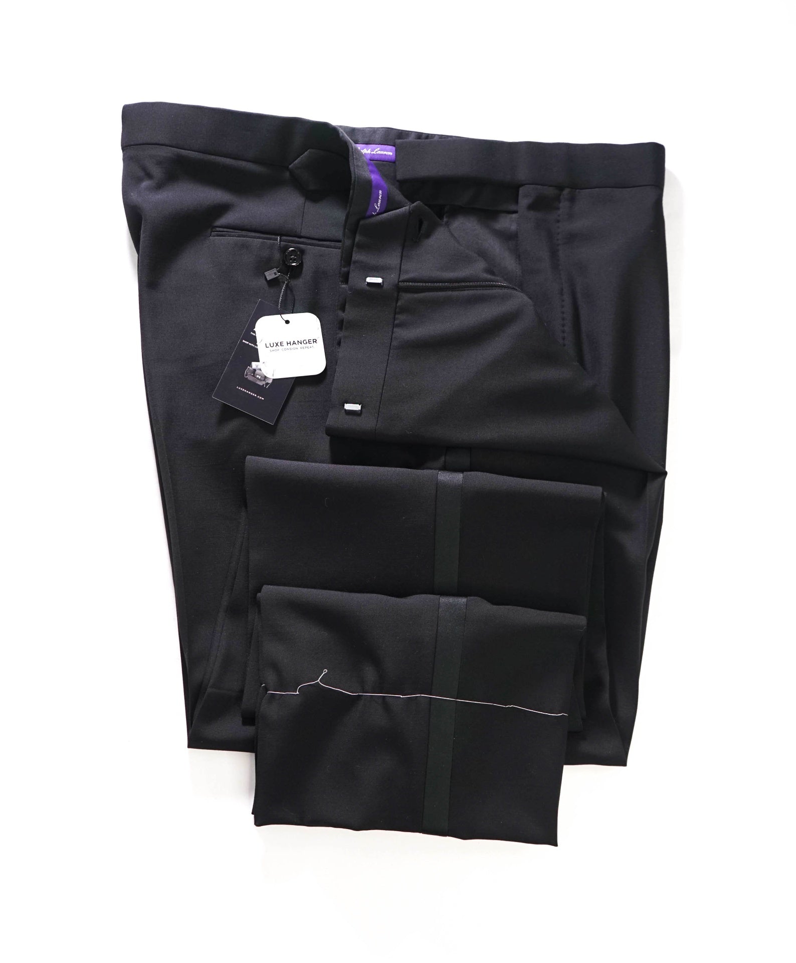 $995 RALPH LAUREN PURPLE LABEL - Black Tuxedo Pants - 43W