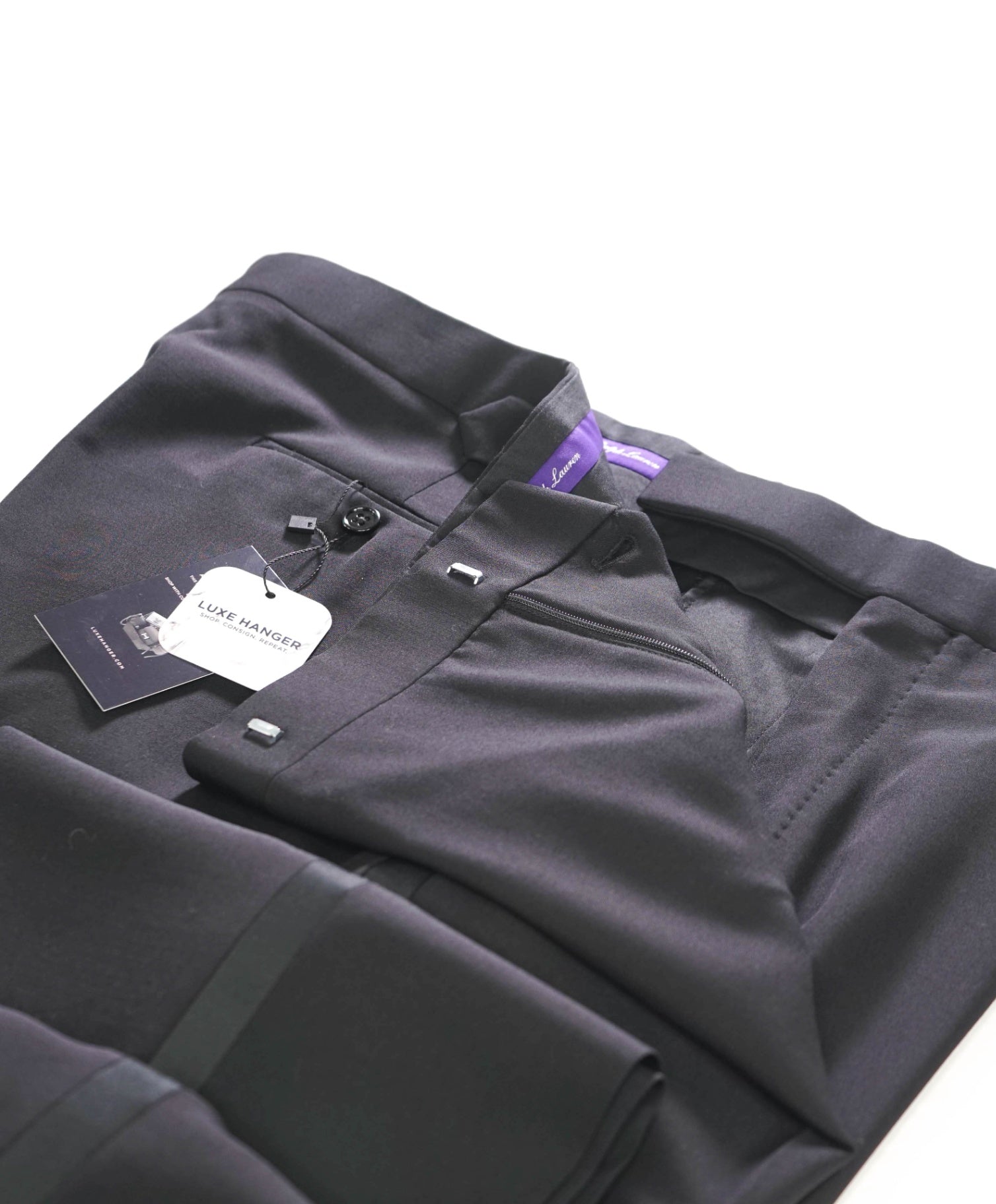 $995 RALPH LAUREN PURPLE LABEL - Black Tuxedo Pants - 43W