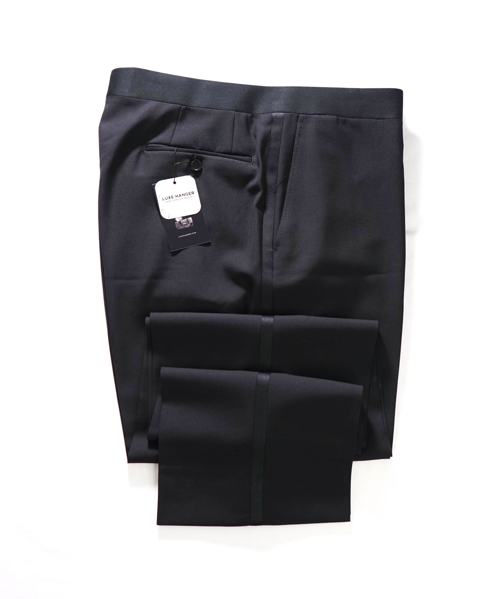 $475 CANALI *EXCLUSIVE* - Black Wool Tuxedo Pants - 36W