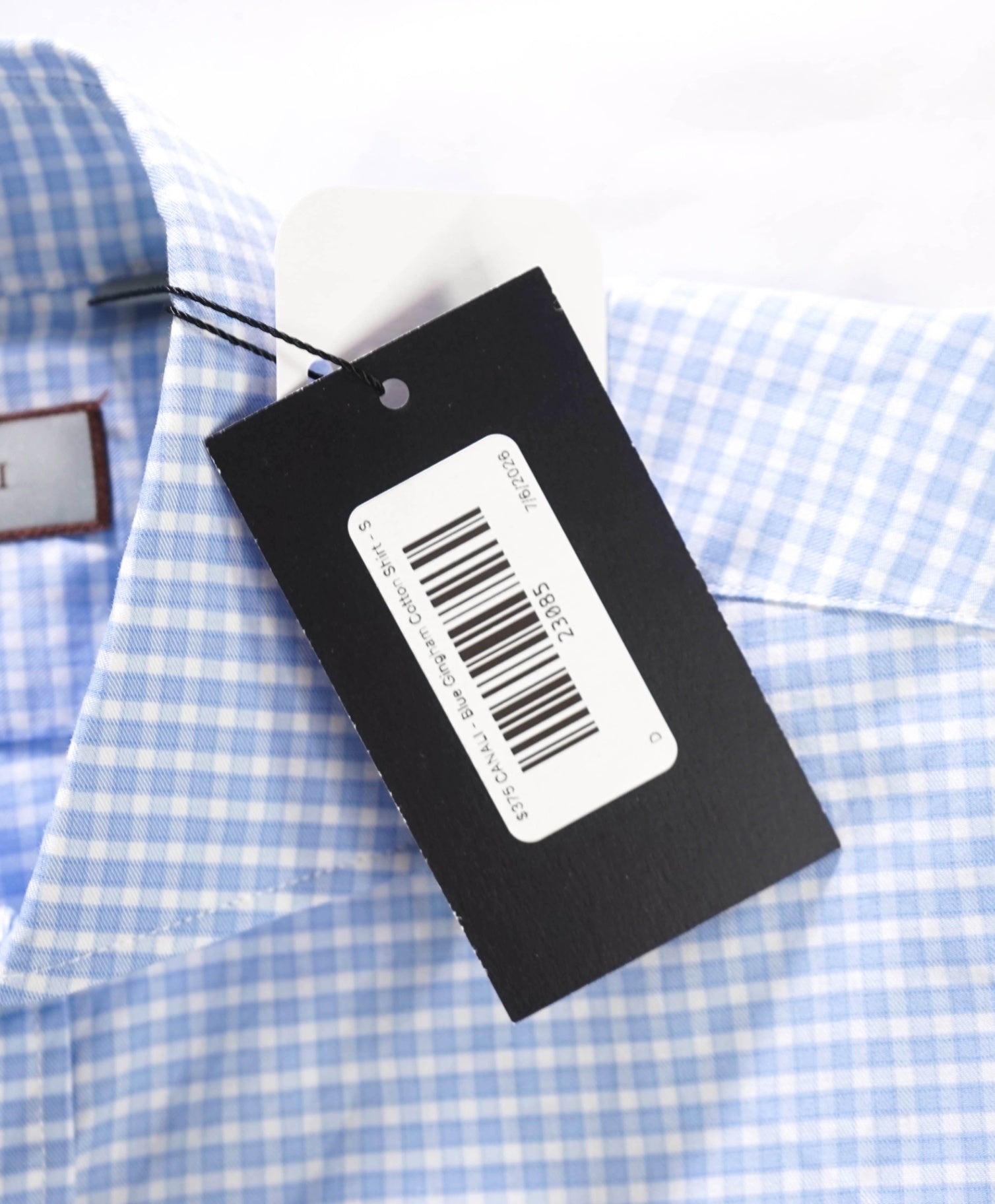 $375 CANALI - Blue Gingham Cotton Shirt - S