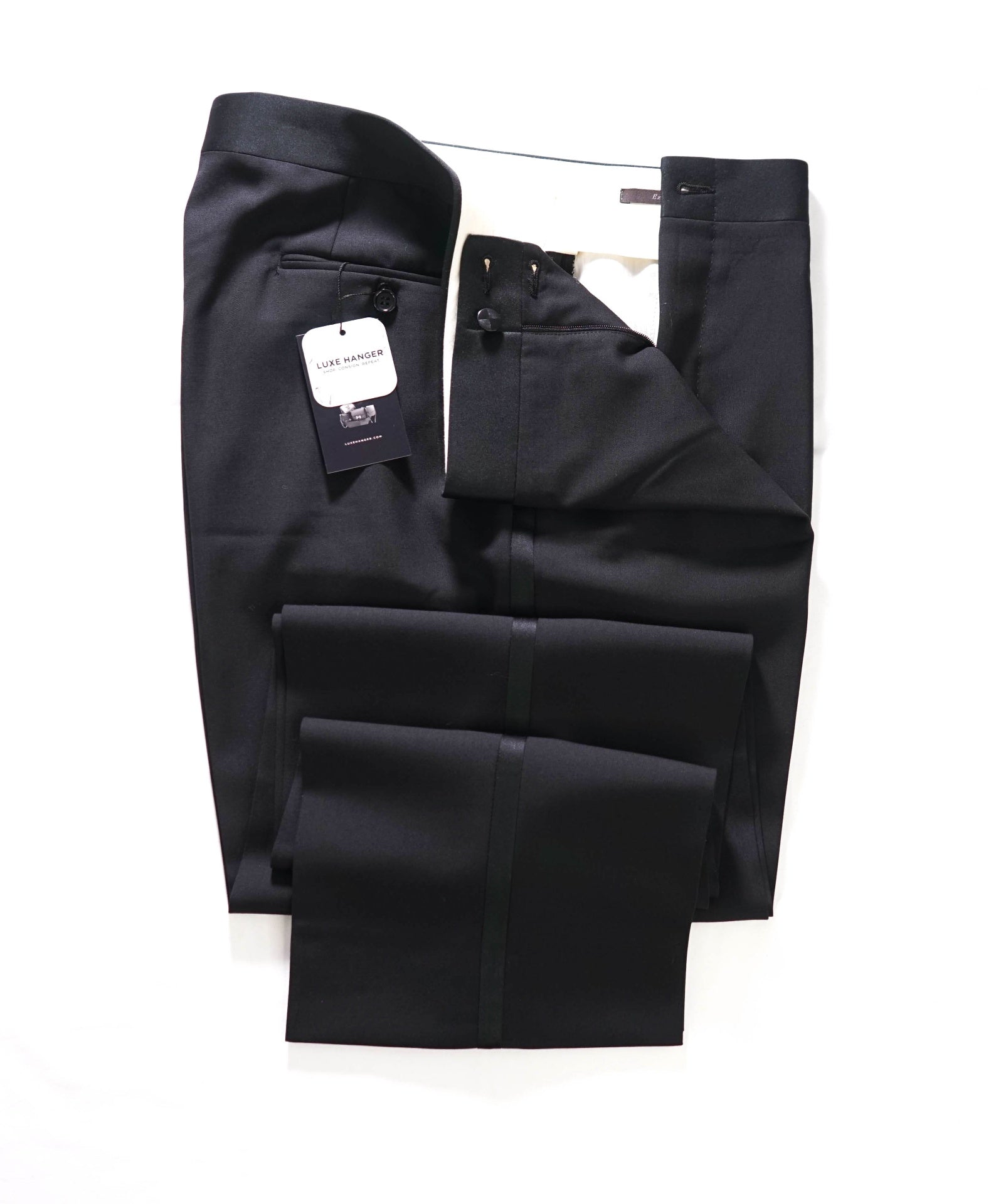 $475 CANALI *EXCLUSIVE* - Black Wool Tuxedo Pants - 36W