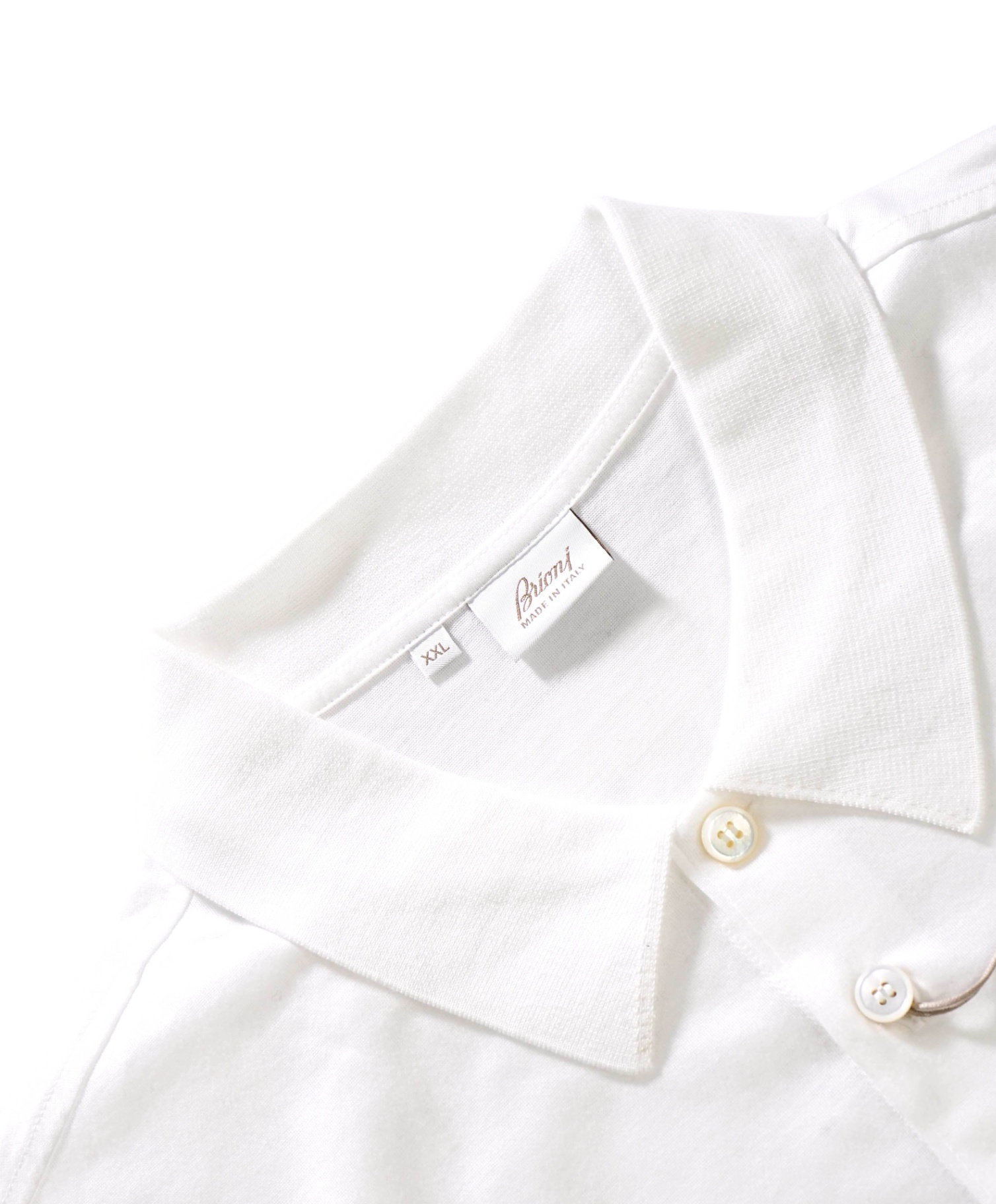 $645 BRIONI - Solid White Cotton Polo Shirt - XXL